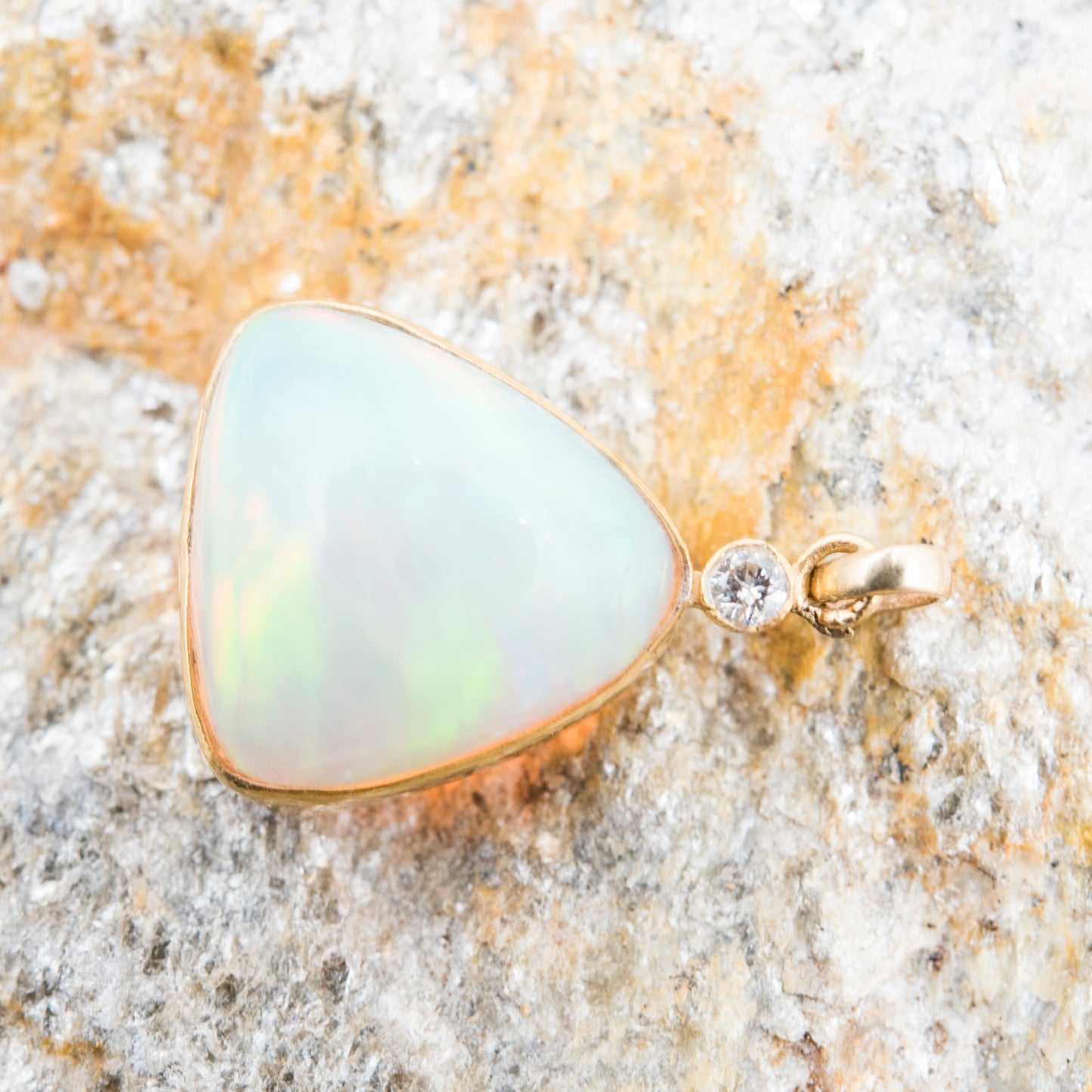 14 Karat Gold | Ethiopian Opal & Diamond Pendant
