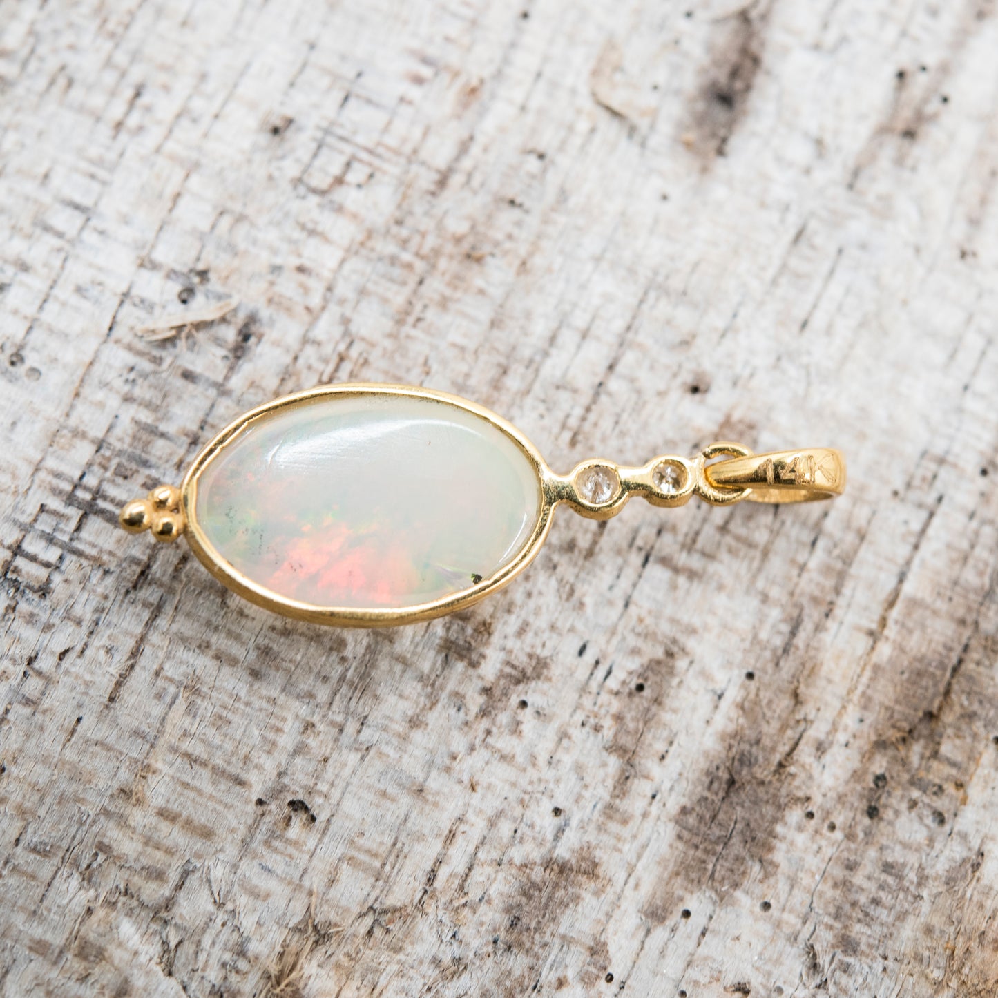 14 Karat Gold | Ethiopian Opal & Diamond Pendant