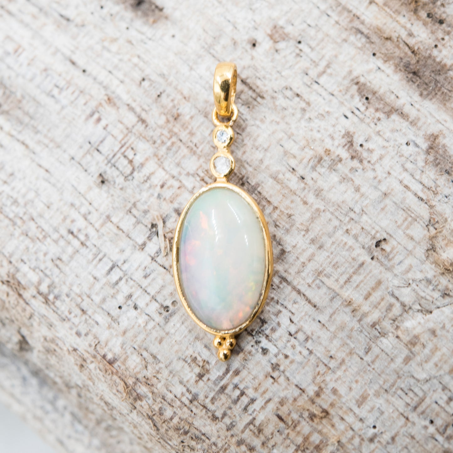14 Karat Gold | Ethiopian Opal & Diamond Pendant