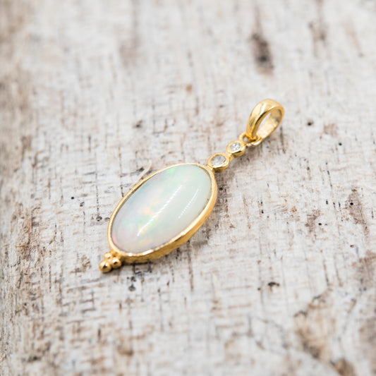 14 Karat Gold | Ethiopian Opal & Diamond Pendant