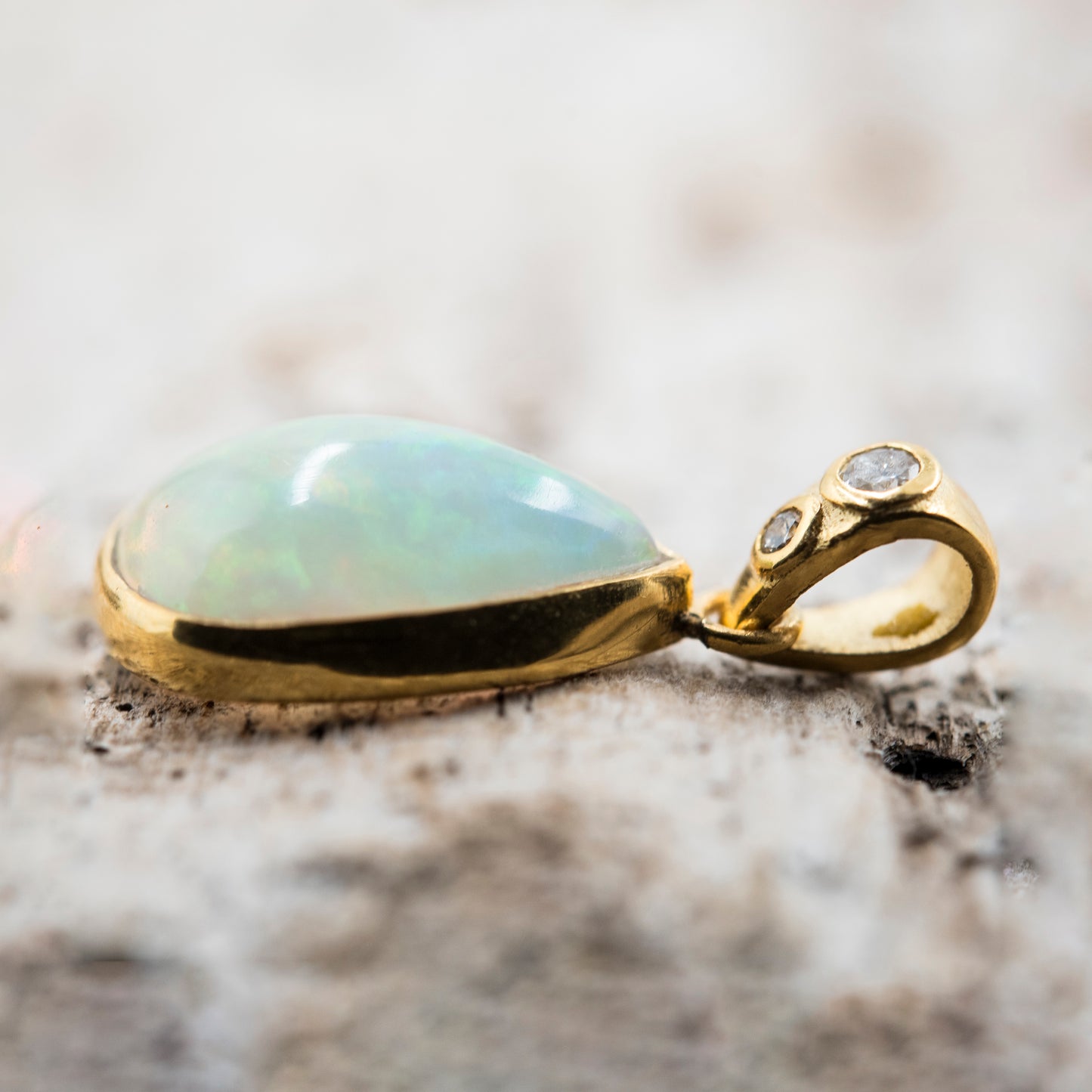 14 Karat Gold | Ethiopian Opal & Diamond Pendant