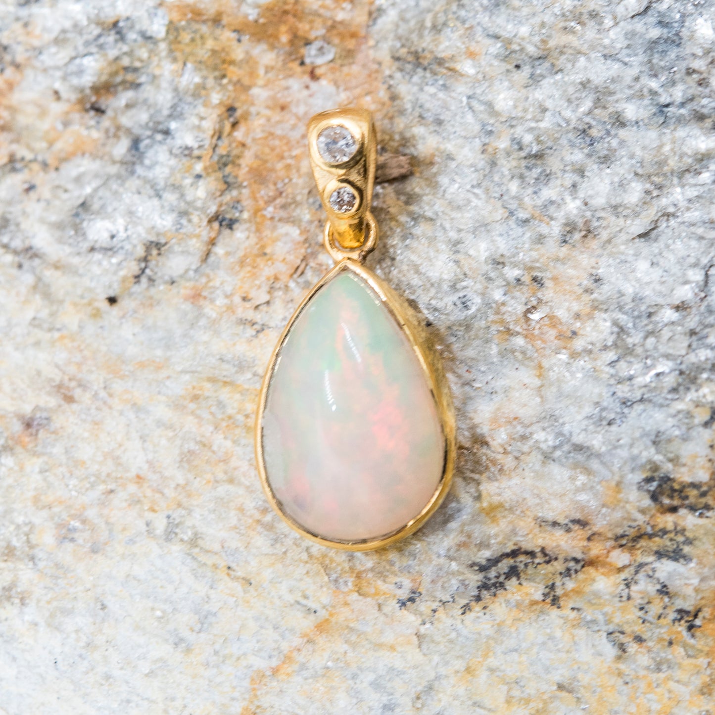 14 Karat Gold | Ethiopian Opal & Diamond Pendant