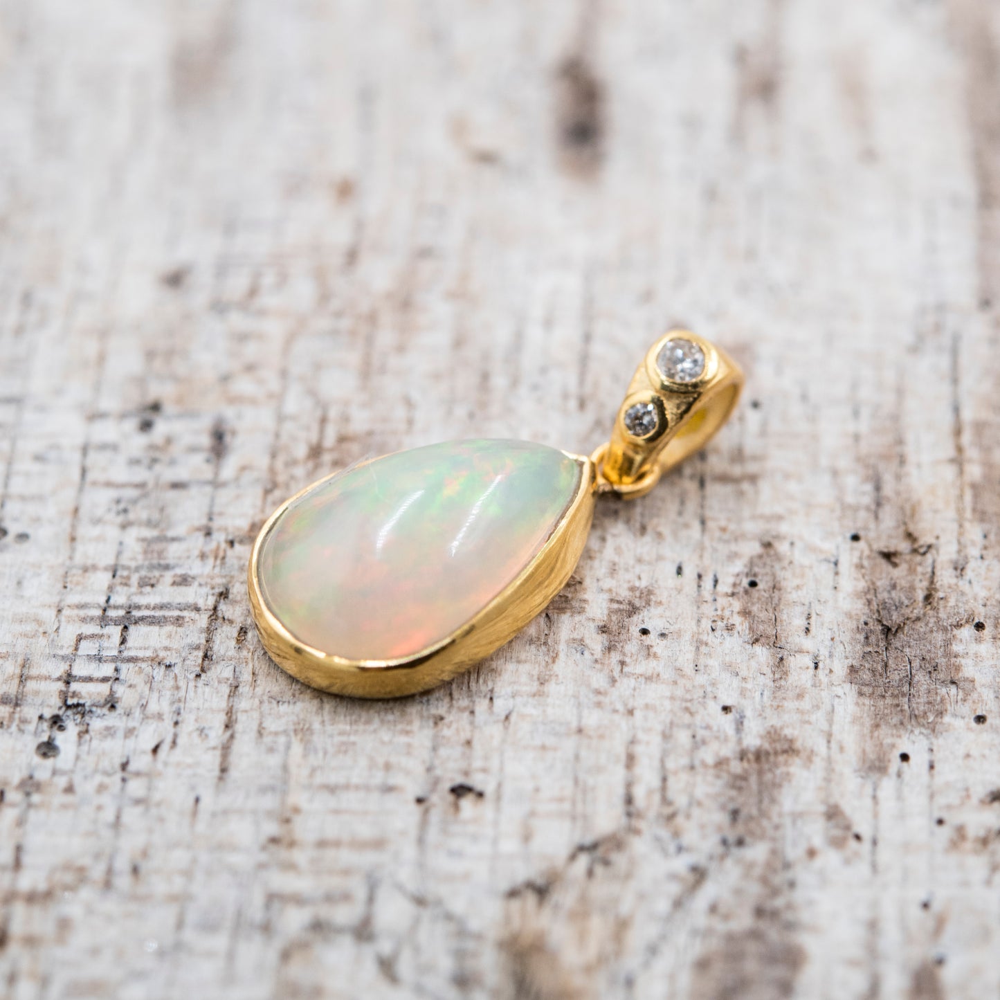 14 Karat Gold | Ethiopian Opal & Diamond Pendant