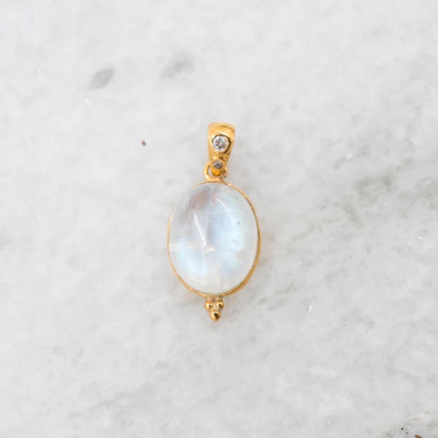 14 Karat Gold | Rainbow Moonstone & Diamond Pendants