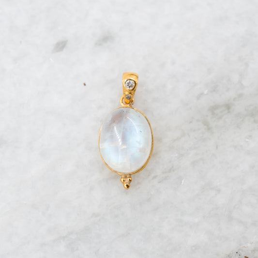 14 Karat Gold | Rainbow Moonstone & Diamond Pendants