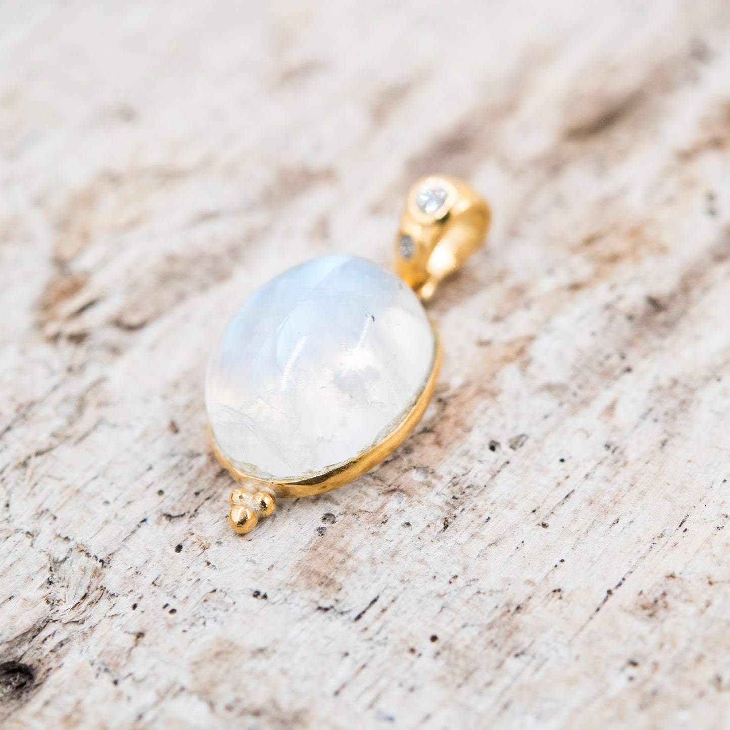 14 Karat Gold | Rainbow Moonstone & Diamond Pendants
