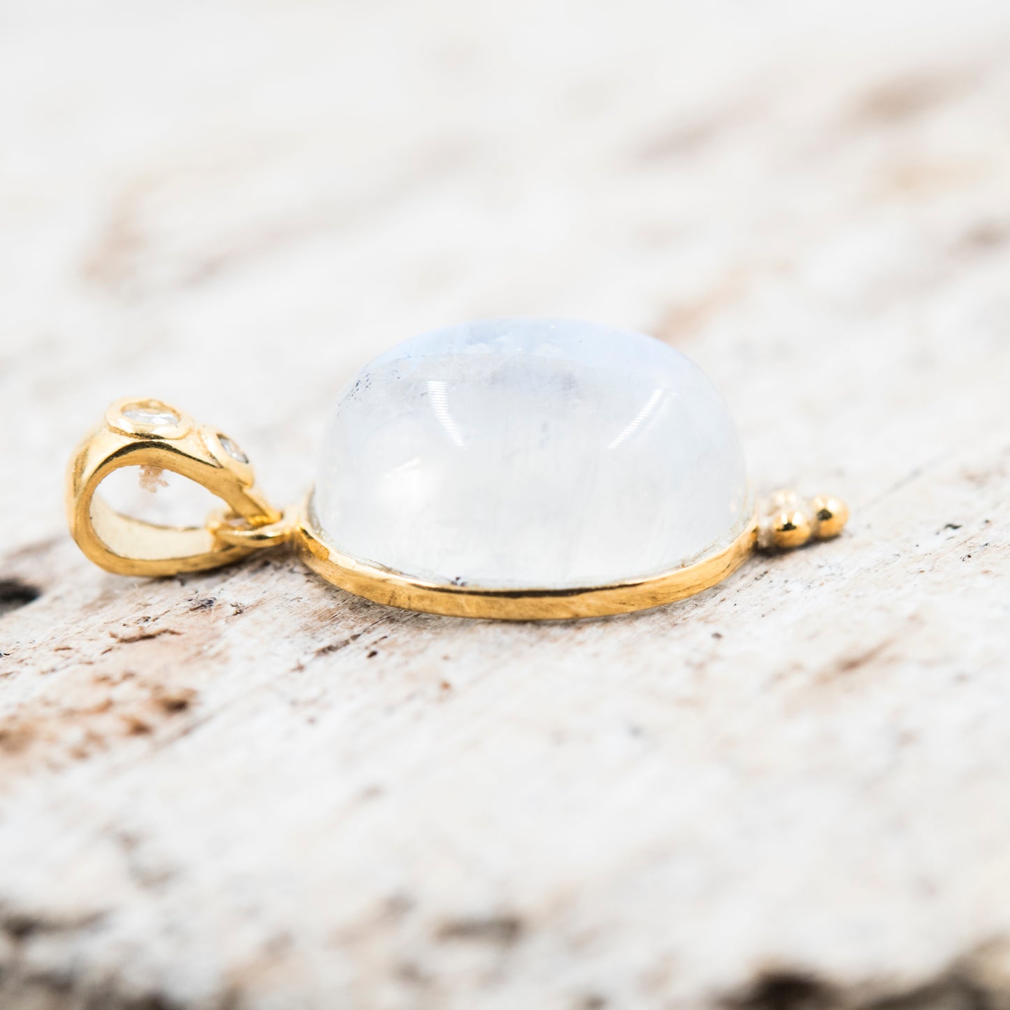 14 Karat Gold | Rainbow Moonstone & Diamond Pendants