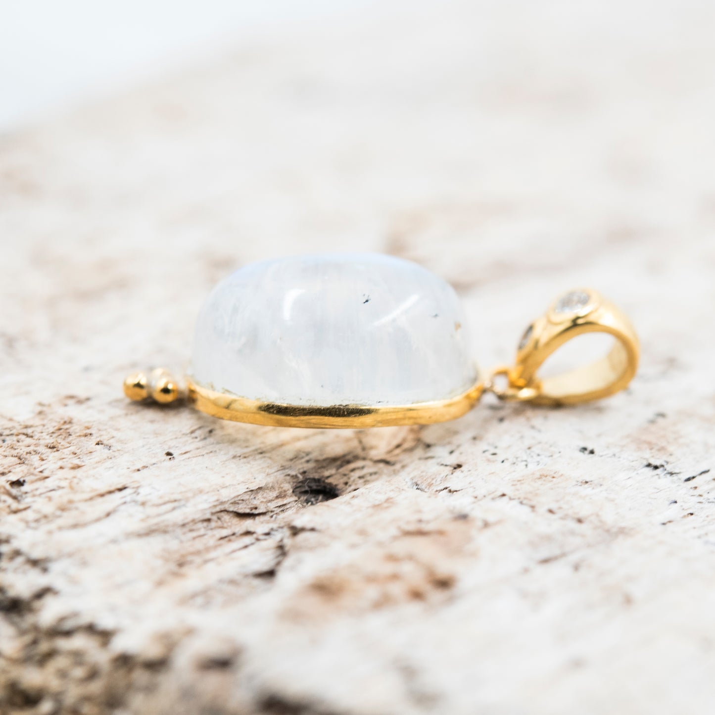 14 Karat Gold | Rainbow Moonstone & Diamond Pendants