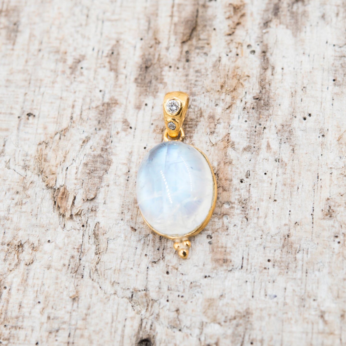 14 Karat Gold | Rainbow Moonstone & Diamond Pendants