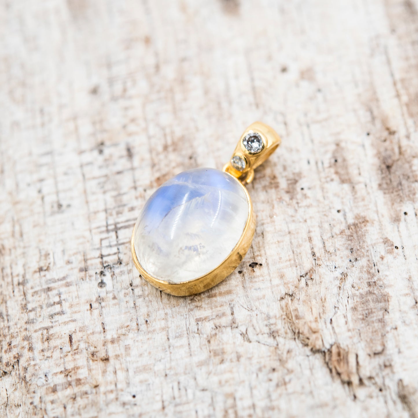14 Karat Gold | Rainbow Moonstone & Diamond Pendants
