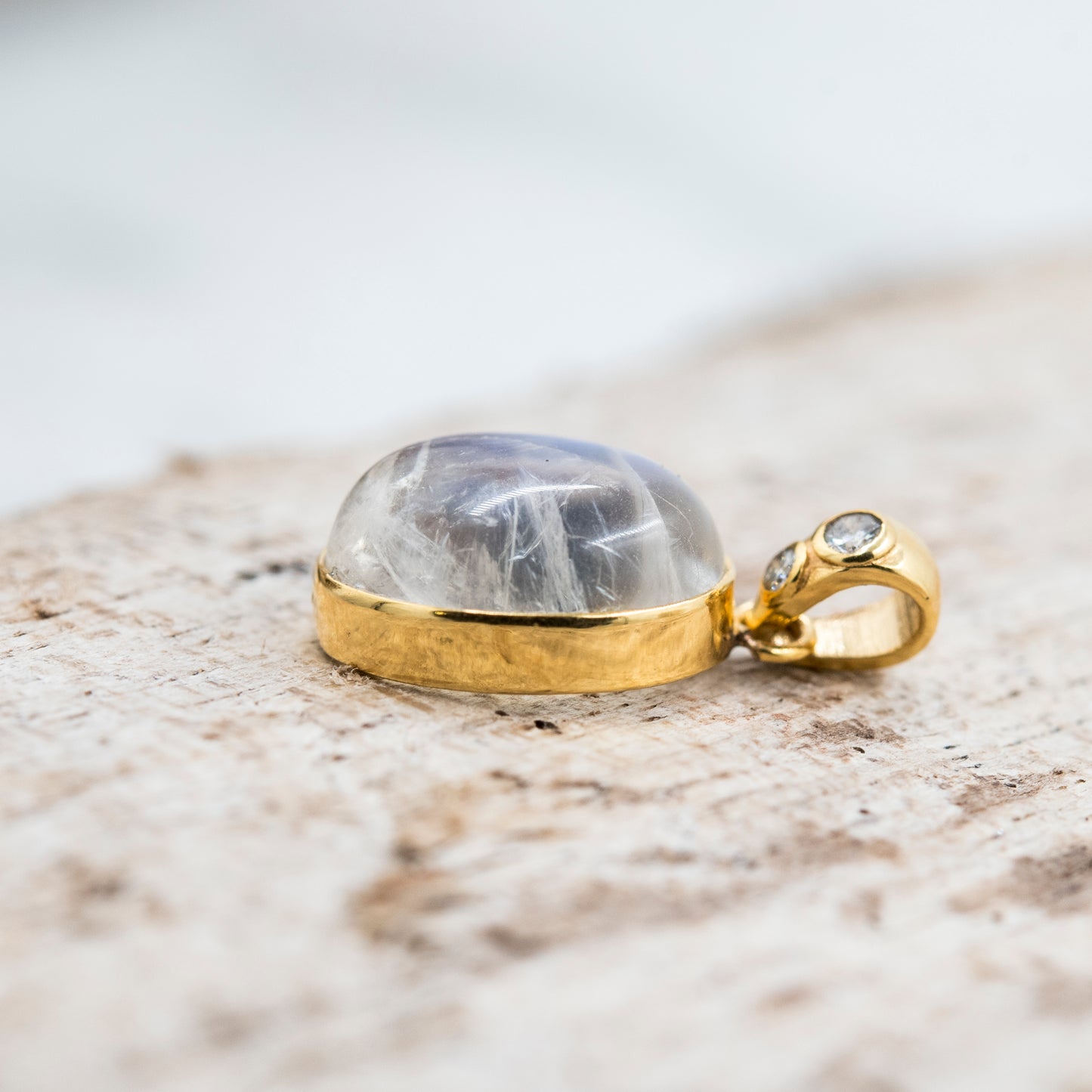 14 Karat Gold | Rainbow Moonstone & Diamond Pendants