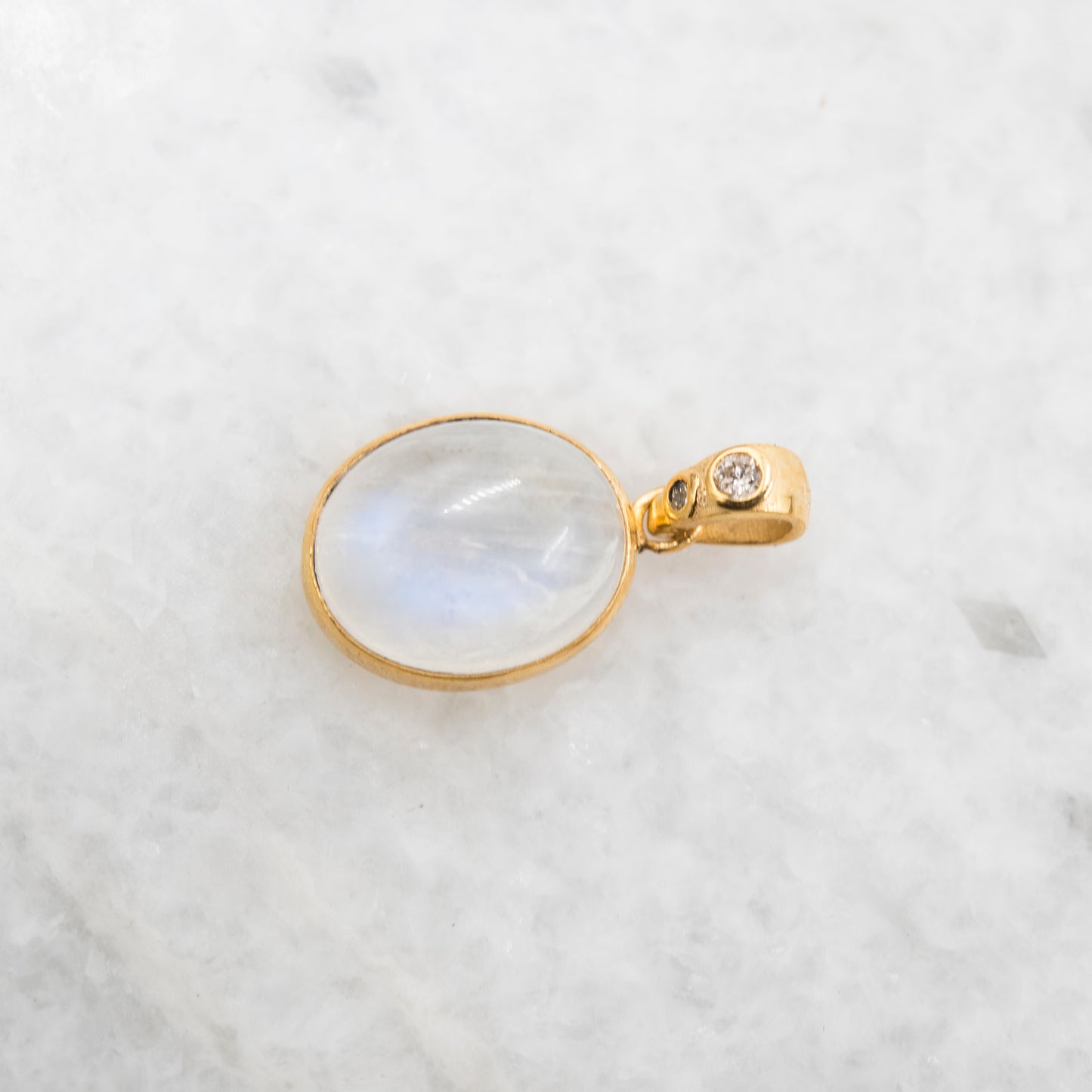 14 Karat Gold | Rainbow Moonstone & Diamond Pendants