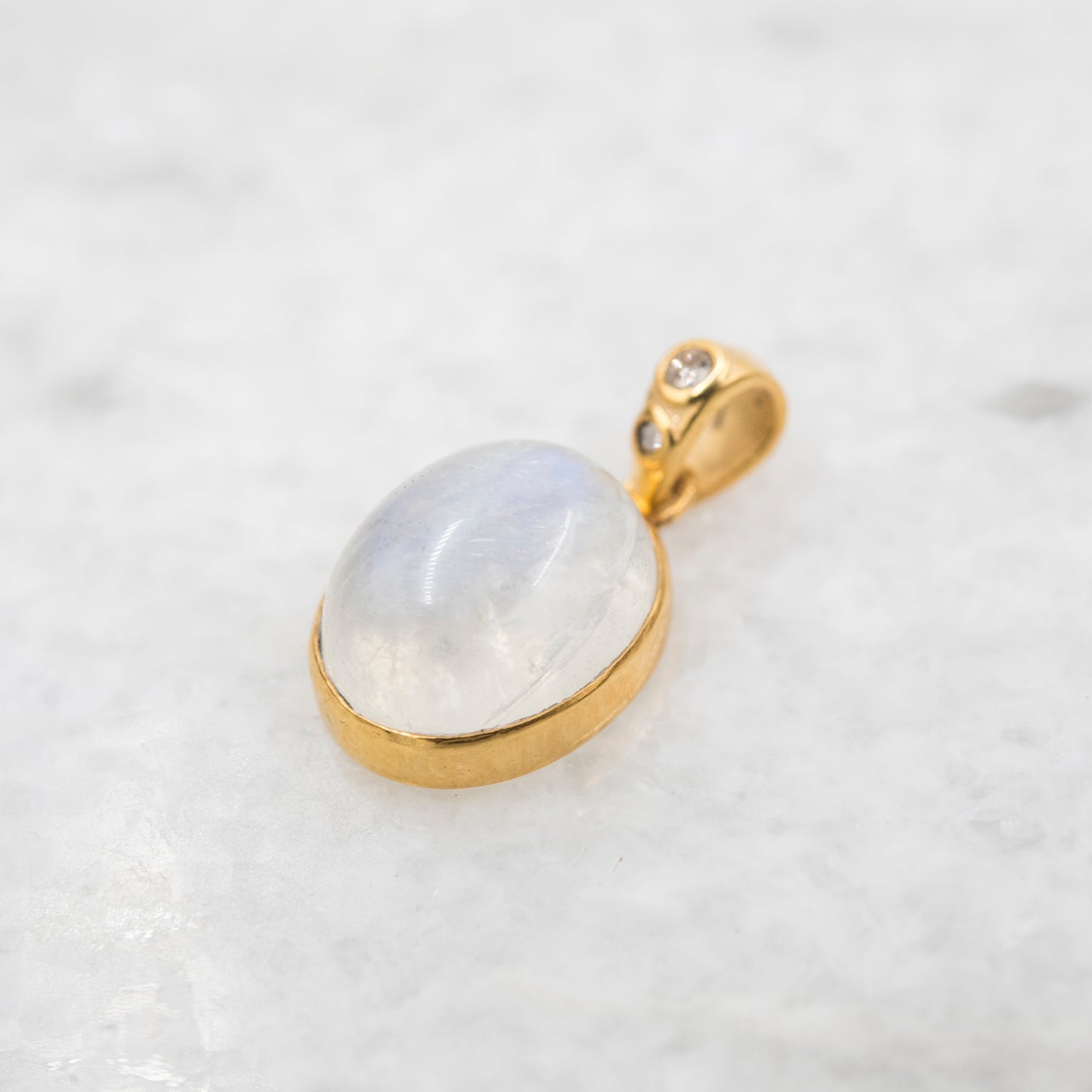 14 Karat Gold | Rainbow Moonstone & Diamond Pendants