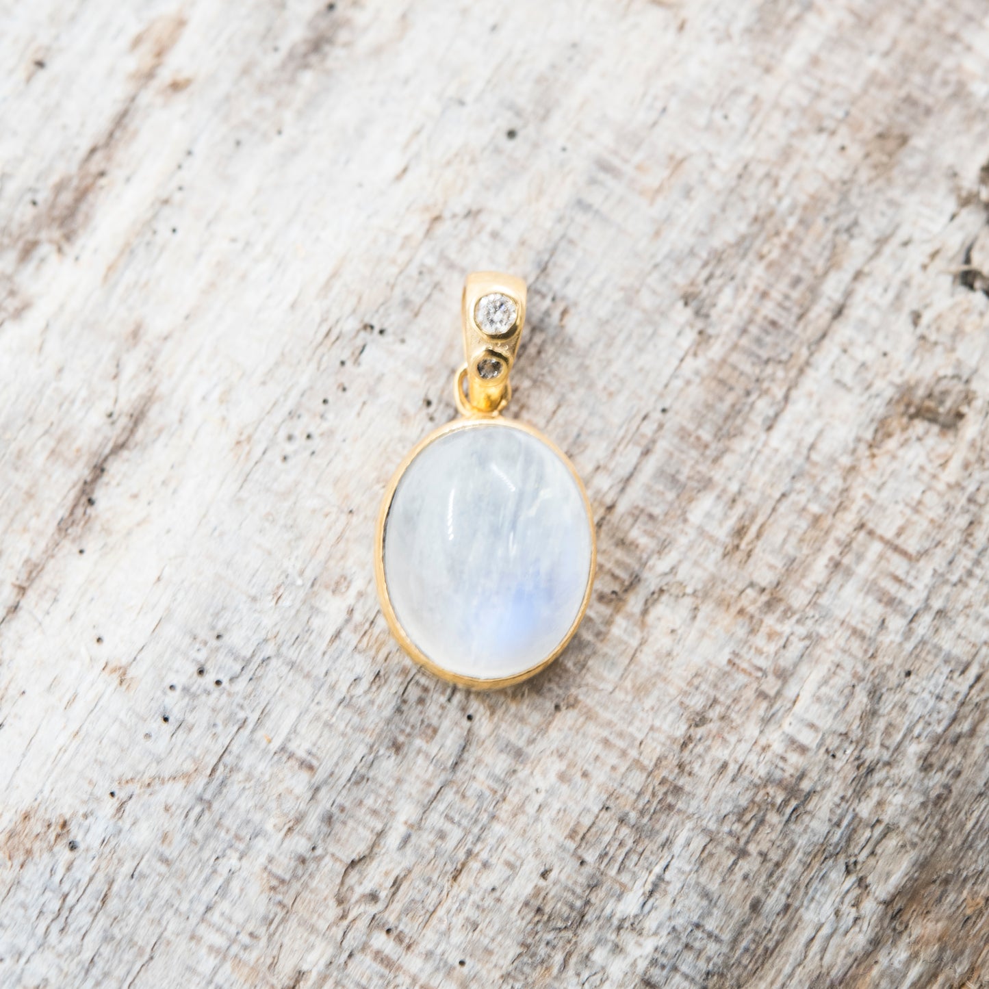 14 Karat Gold | Rainbow Moonstone & Diamond Pendants