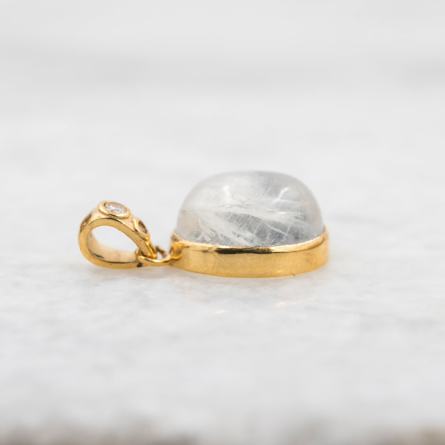 14 Karat Gold | Rainbow Moonstone & Diamond Pendants