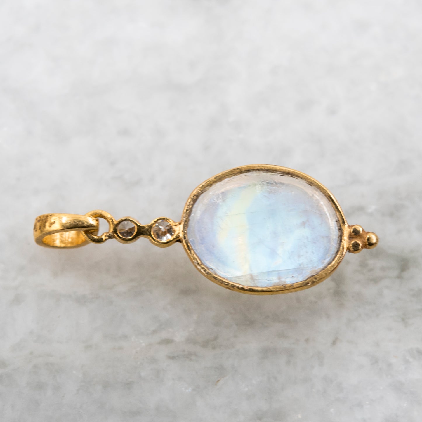 14 Karat Gold | Rainbow Moonstone & Diamond Pendants
