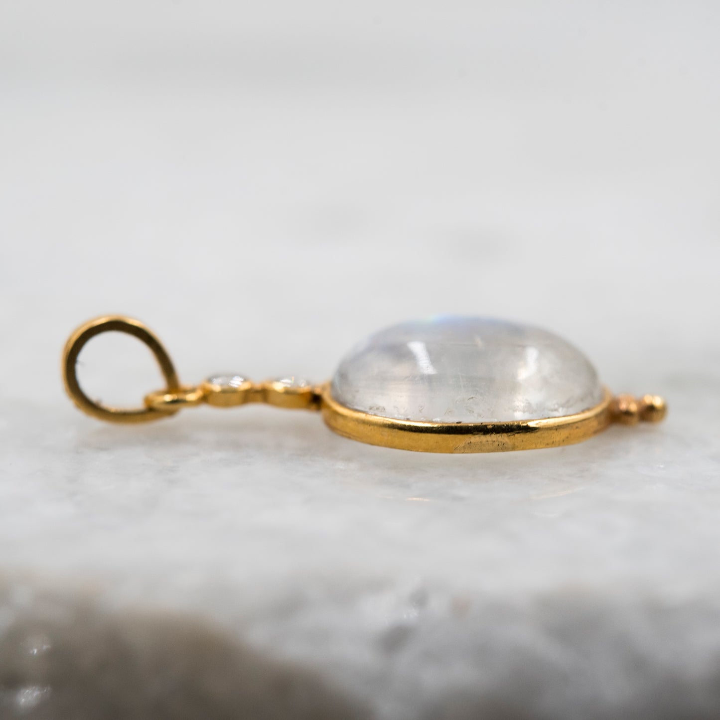 14 Karat Gold | Rainbow Moonstone & Diamond Pendants