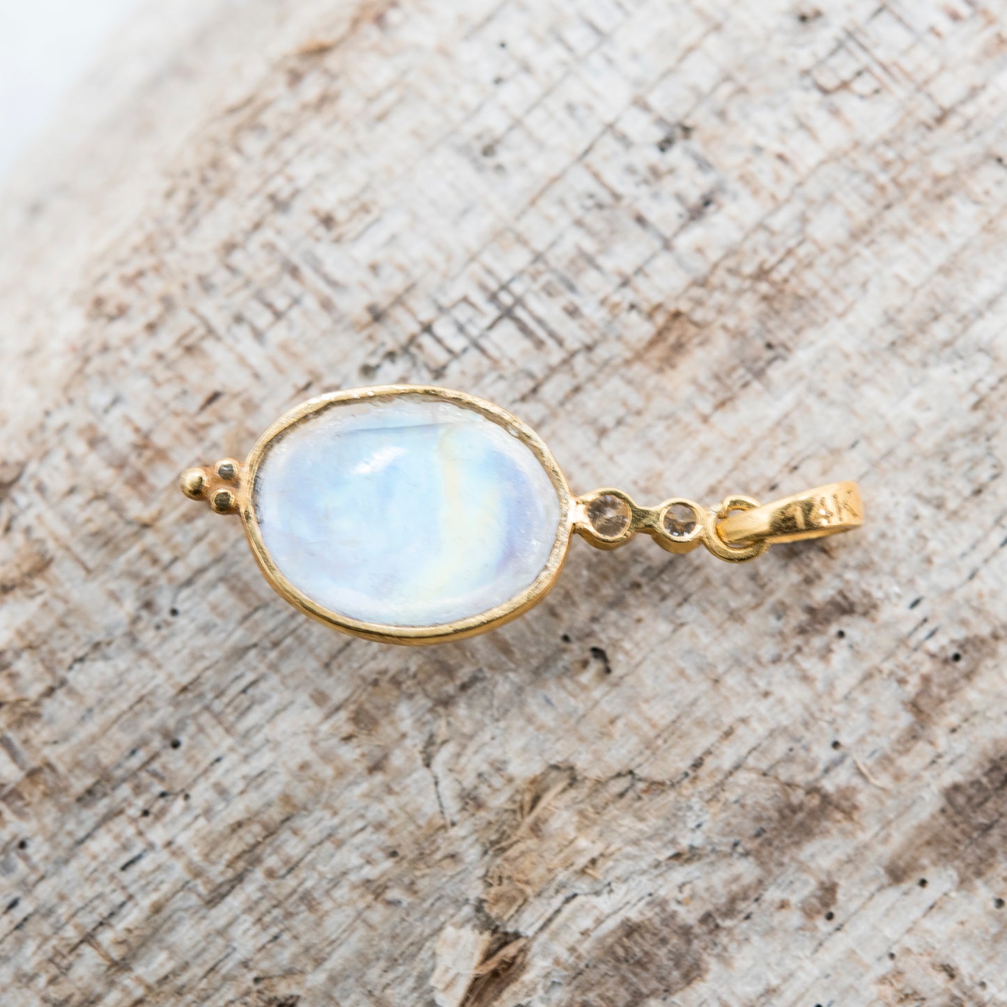 14 Karat Gold | Rainbow Moonstone & Diamond Pendants