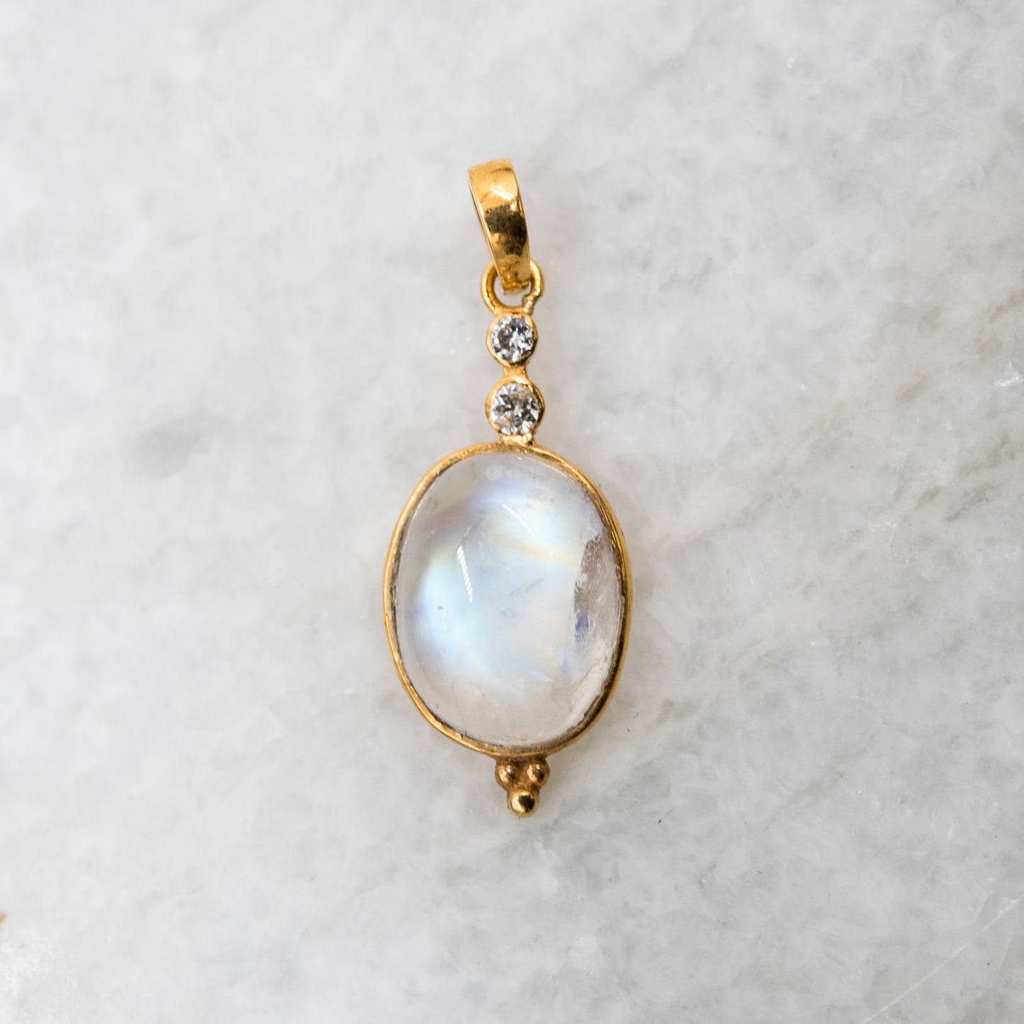 14 Karat Gold | Rainbow Moonstone & Diamond Pendants