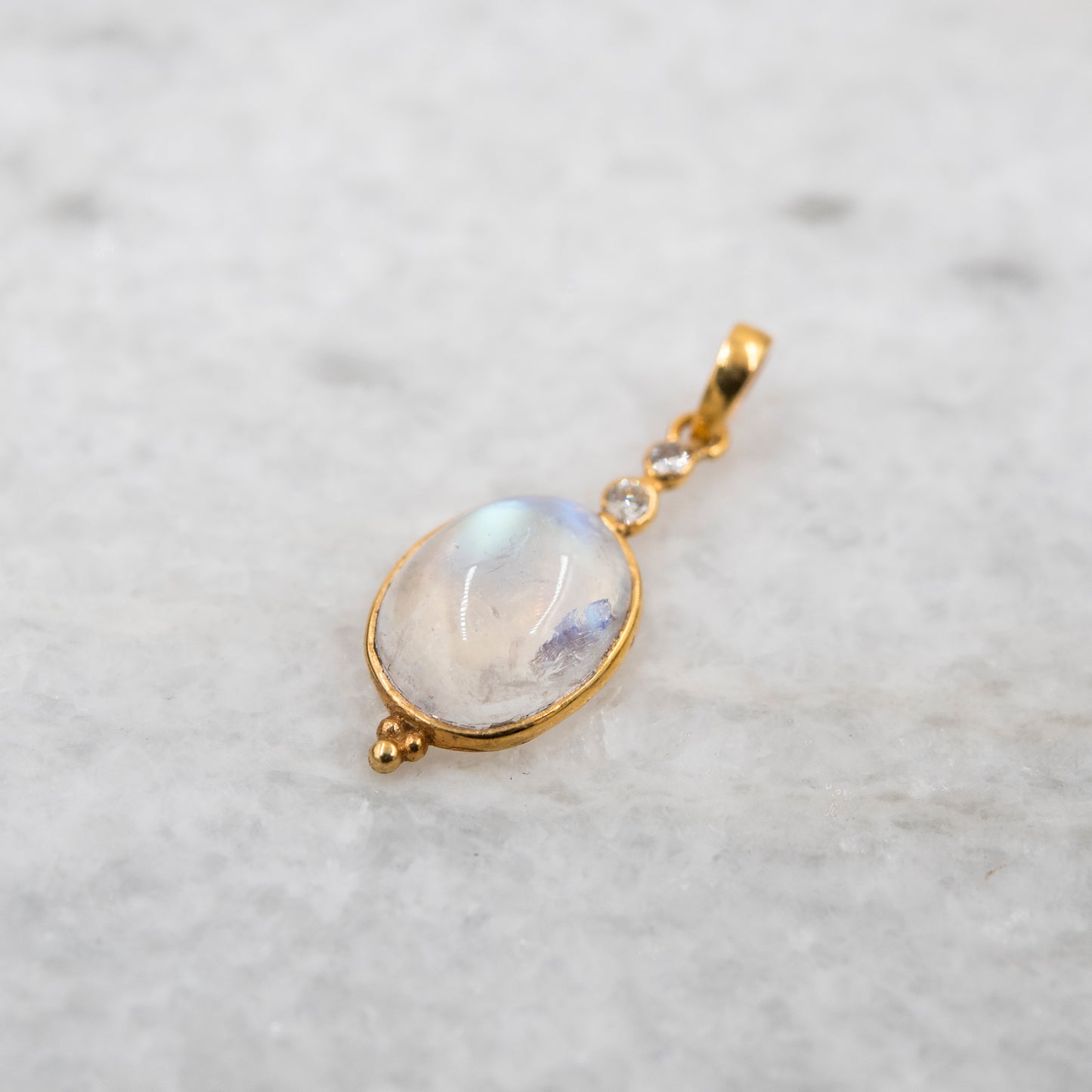 14 Karat Gold | Rainbow Moonstone & Diamond Pendants