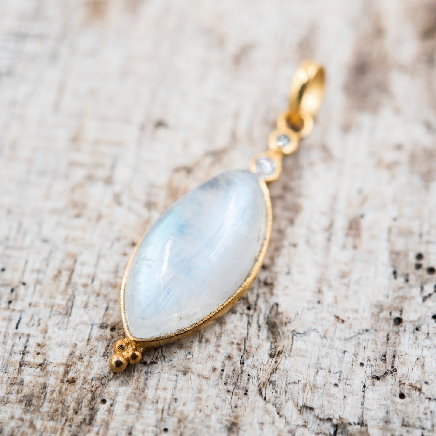 14 Karat Gold | Rainbow Moonstone & Diamond Pendants