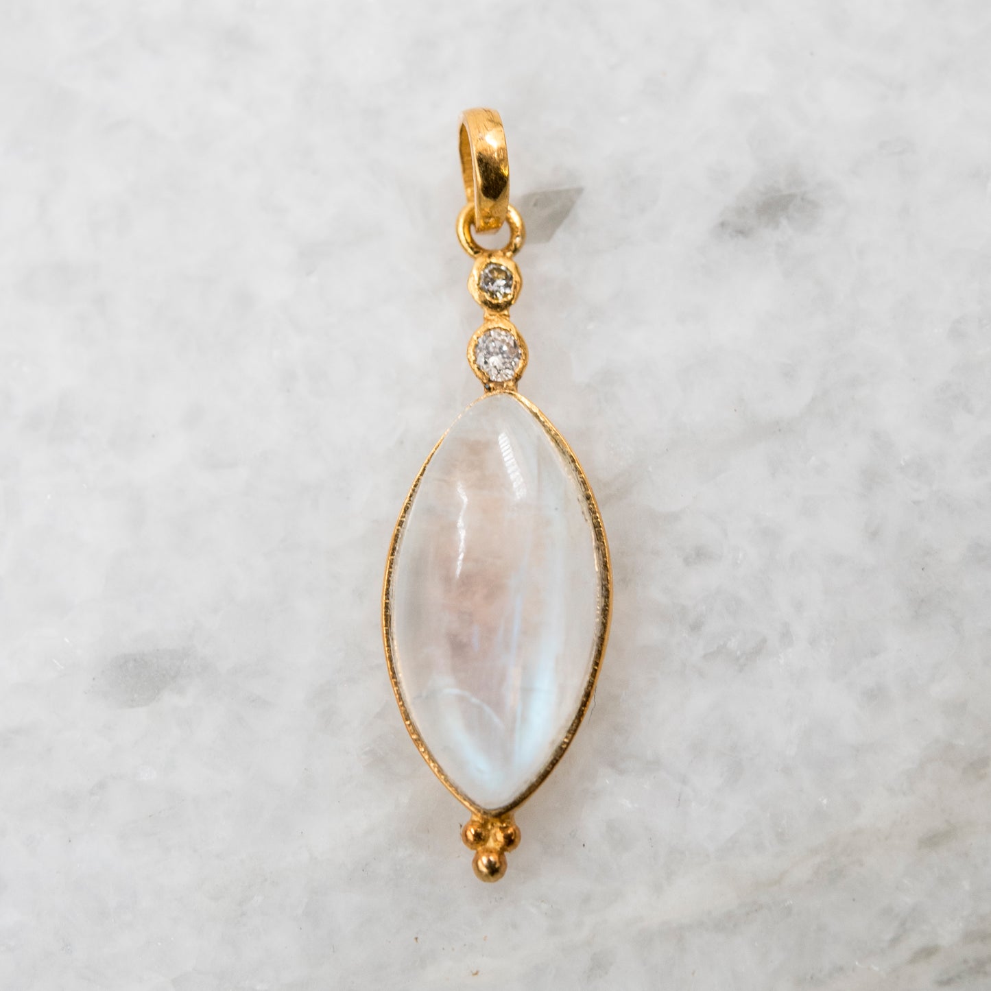 14 Karat Gold | Rainbow Moonstone & Diamond Pendants