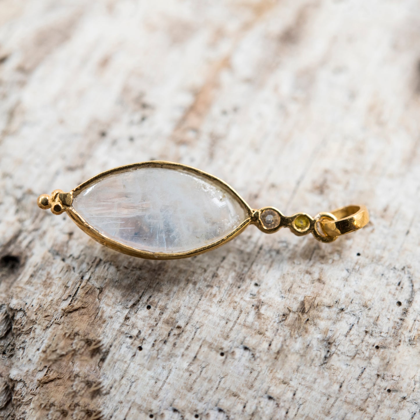 14 Karat Gold | Rainbow Moonstone & Diamond Pendants