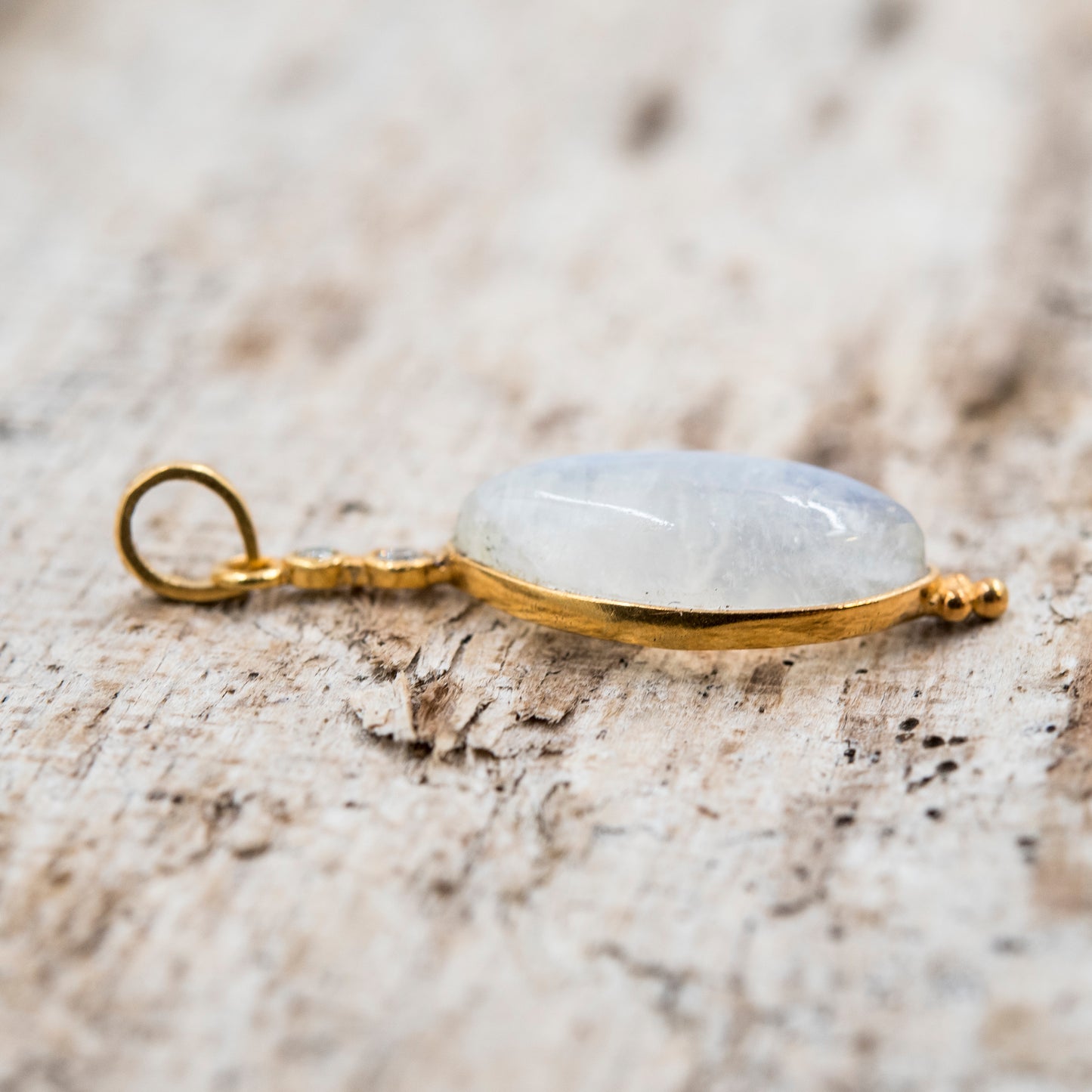 14 Karat Gold | Rainbow Moonstone & Diamond Pendants