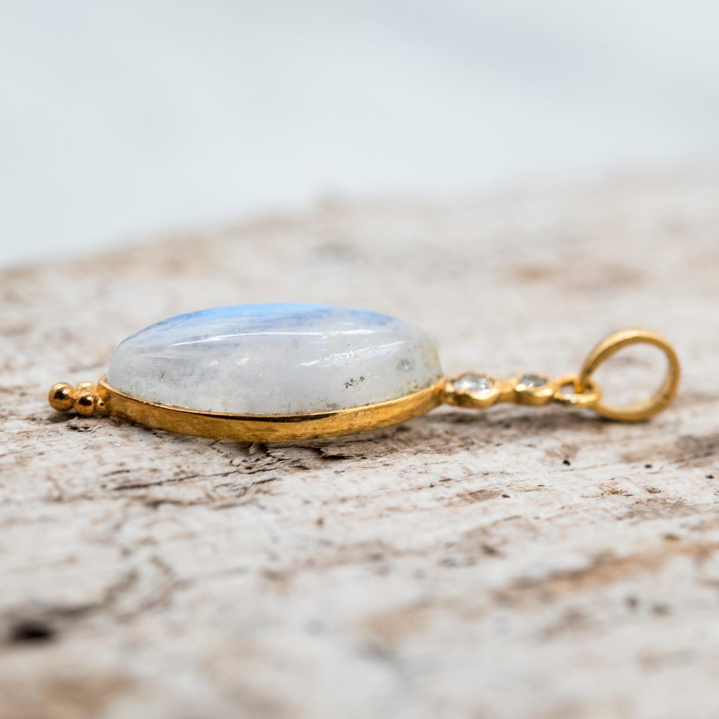 14 Karat Gold | Rainbow Moonstone & Diamond Pendants