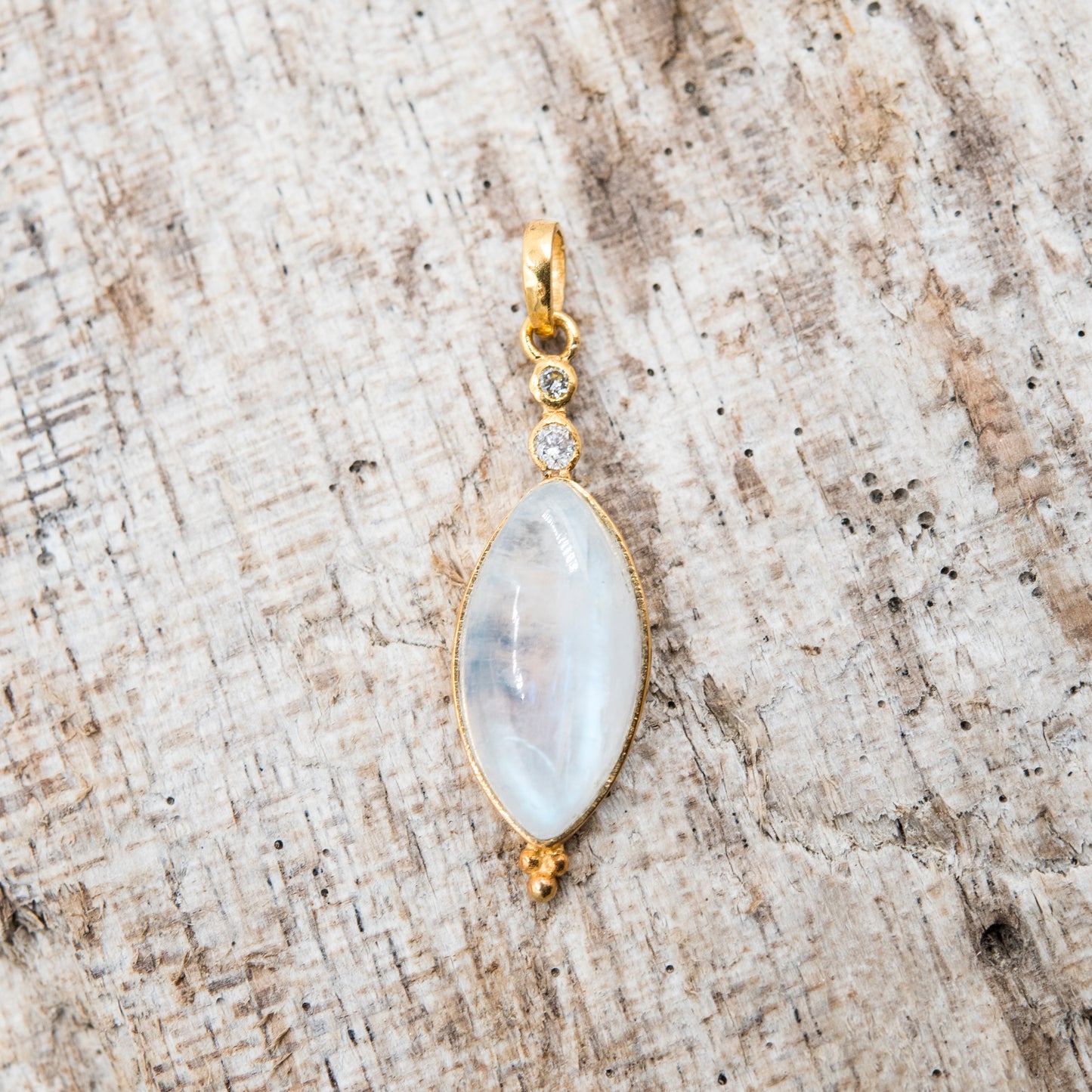 14 Karat Gold | Rainbow Moonstone & Diamond Pendants