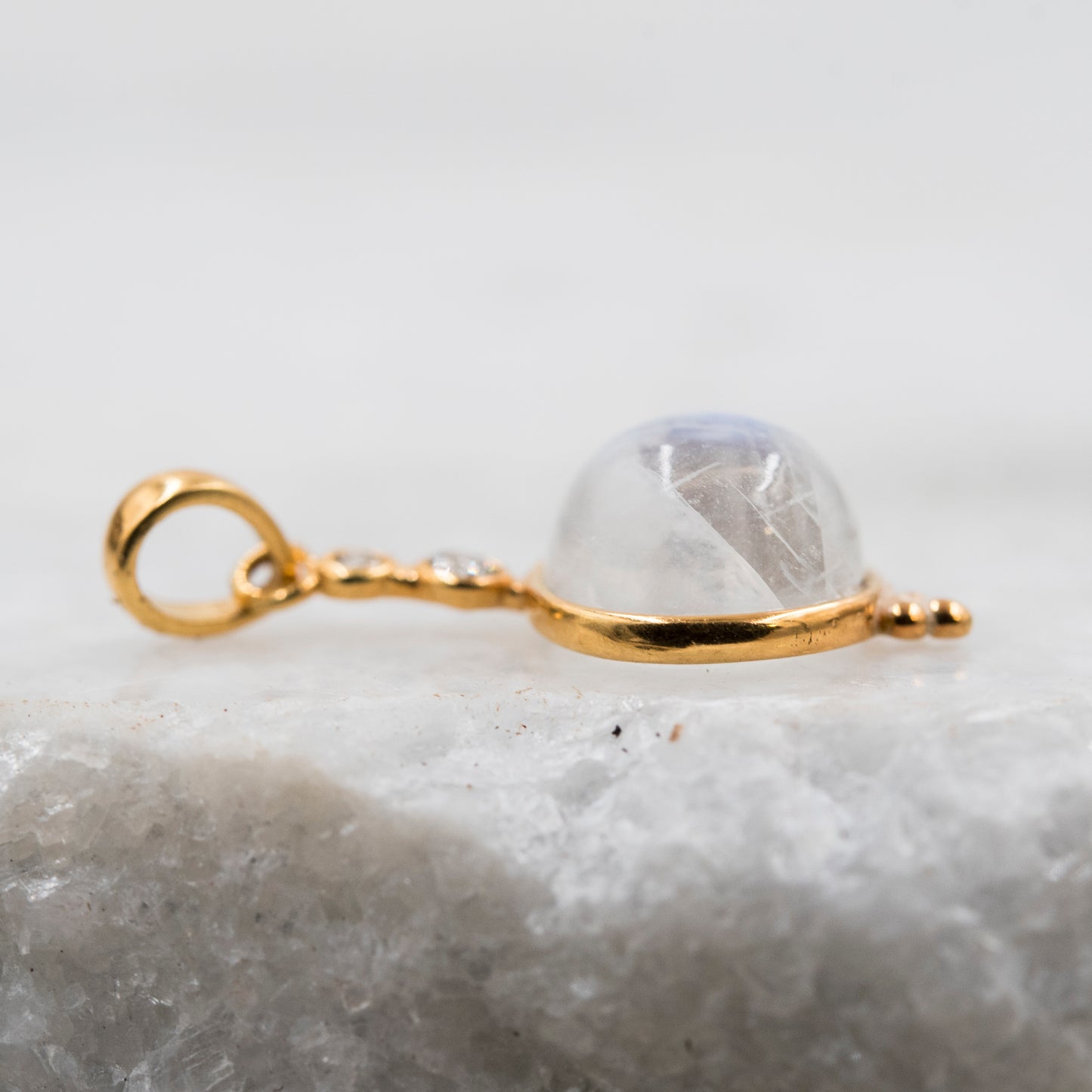 14 Karat Gold | Rainbow Moonstone & Diamond Pendants