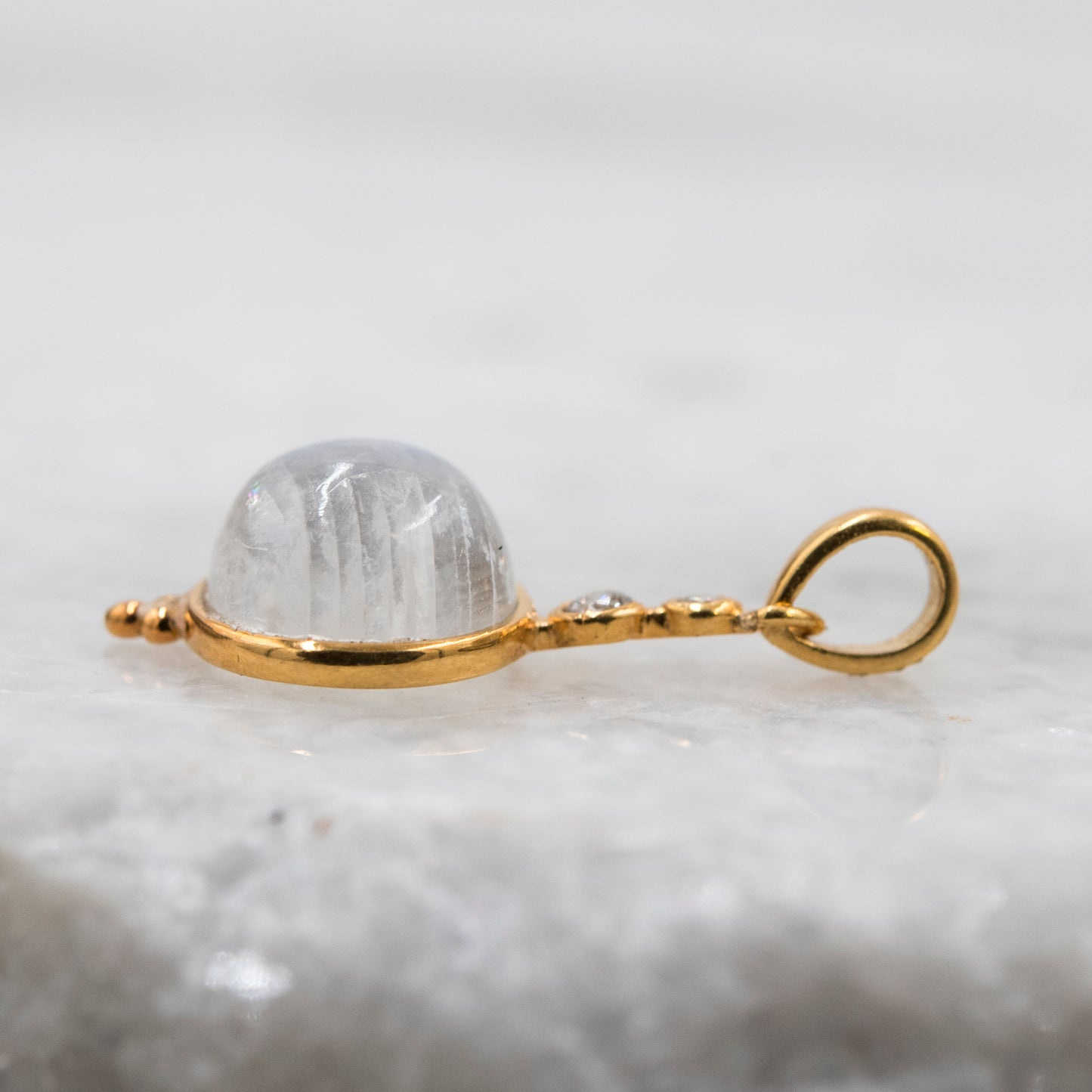 14 Karat Gold | Rainbow Moonstone & Diamond Pendants