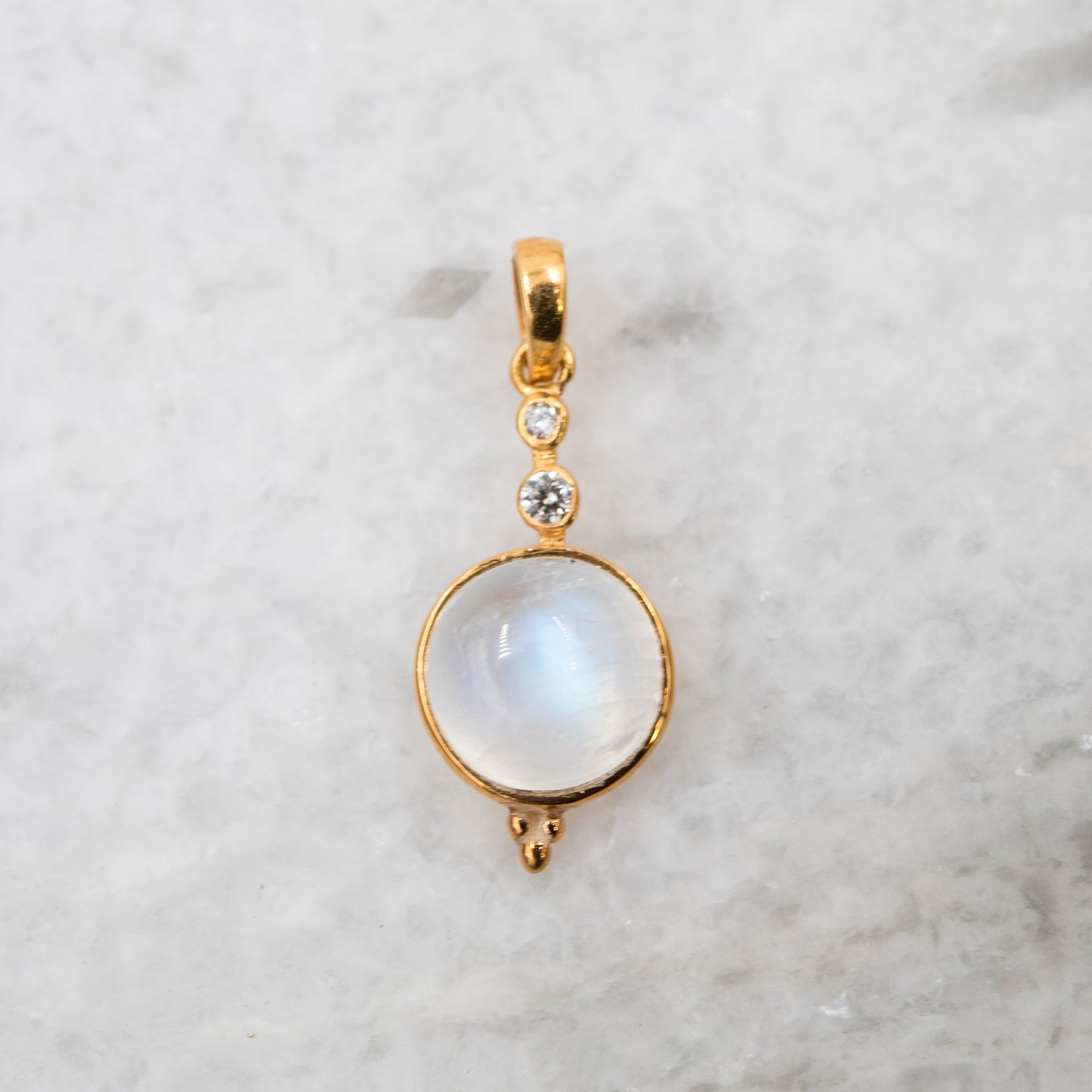 14 Karat Gold | Rainbow Moonstone & Diamond Pendants