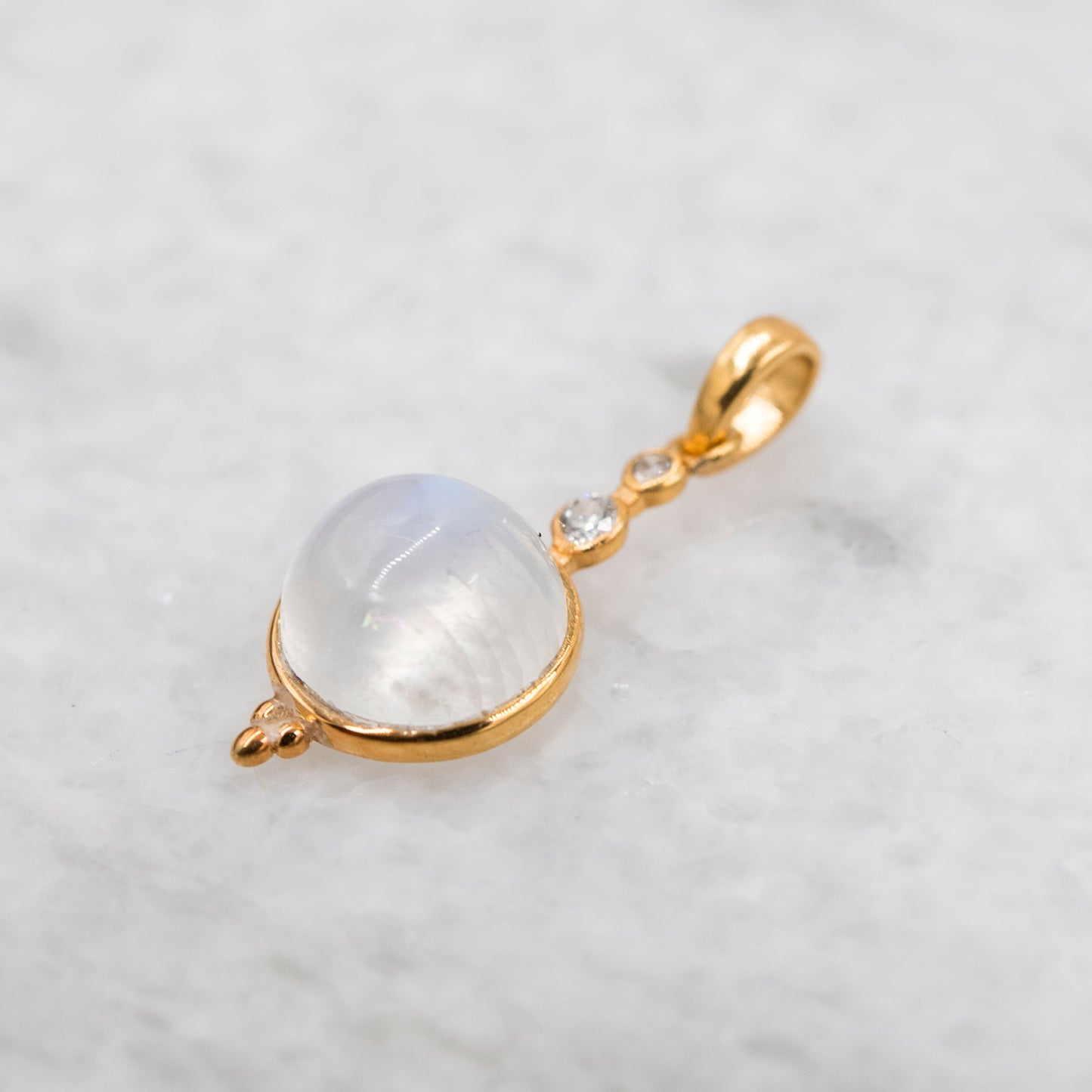 14 Karat Gold | Rainbow Moonstone & Diamond Pendants
