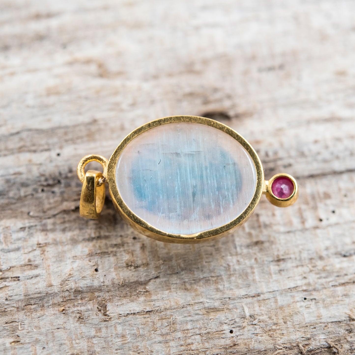 14 Karat Gold | Rainbow Moonstone & Ruby Pendants