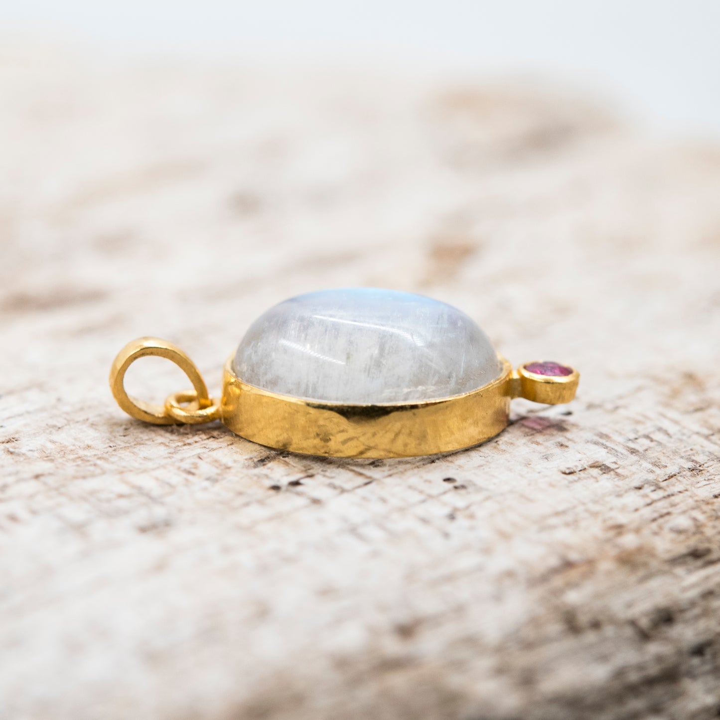 14 Karat Gold | Rainbow Moonstone & Ruby Pendants