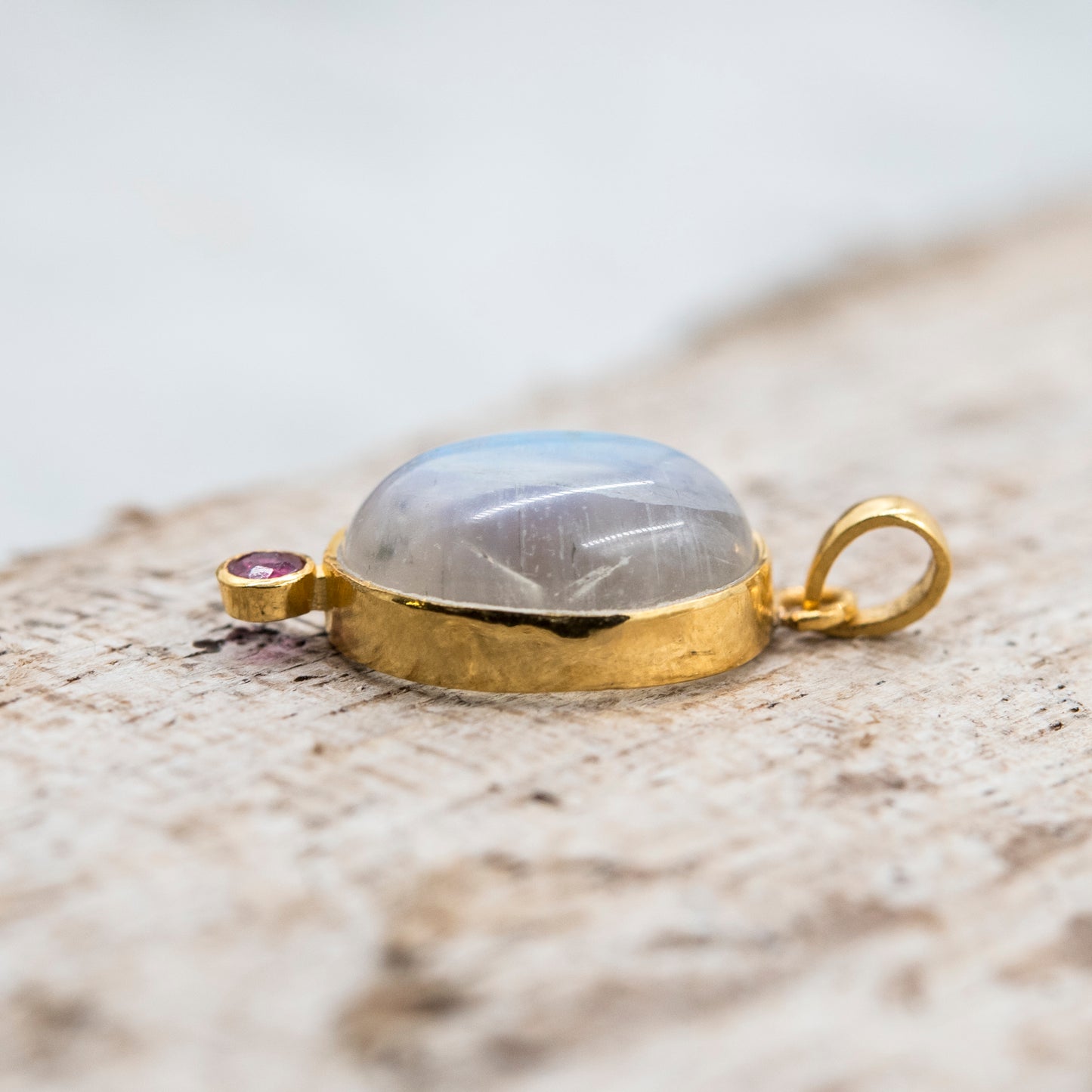 14 Karat Gold | Rainbow Moonstone & Ruby Pendants