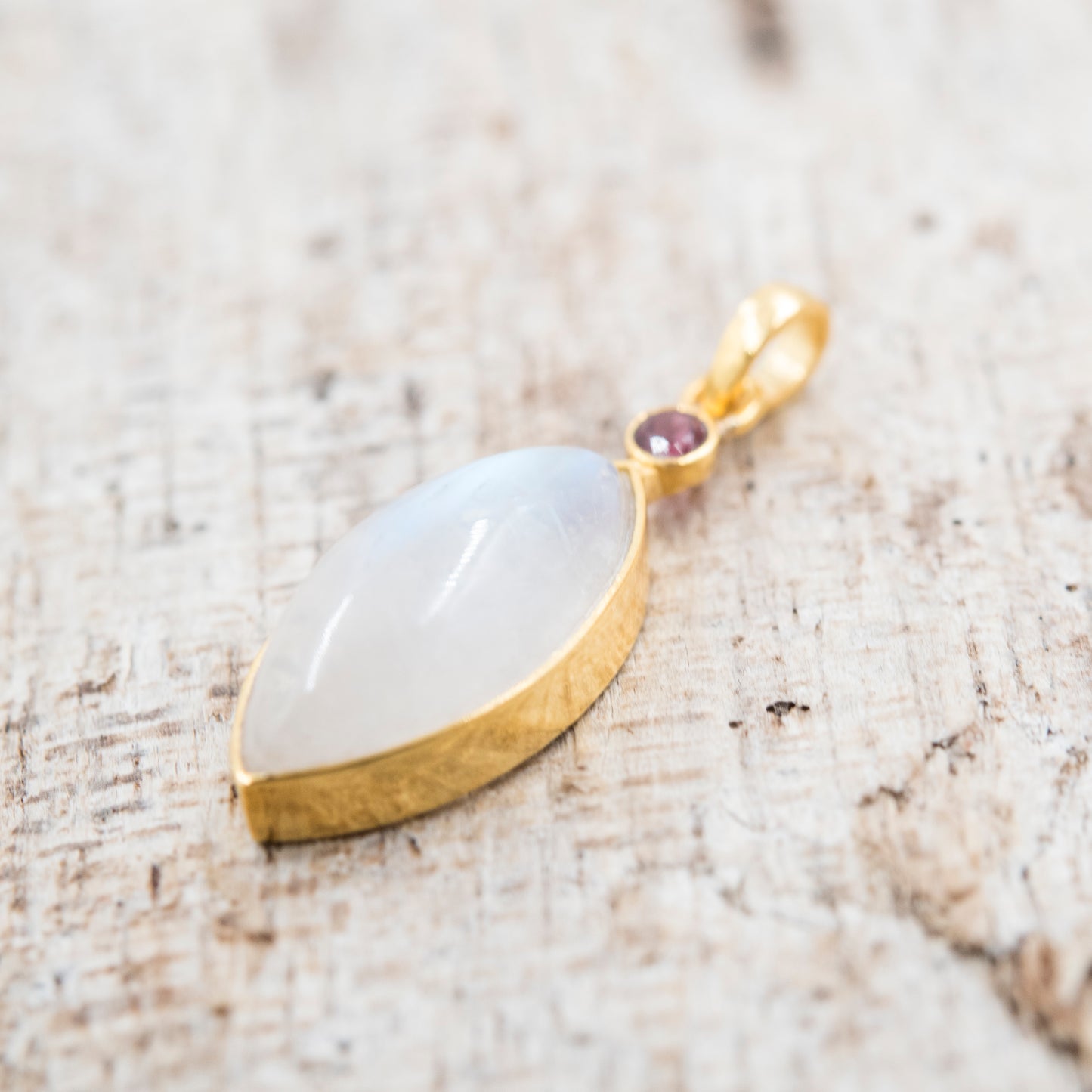 14 Karat Gold | Rainbow Moonstone & Ruby Pendants