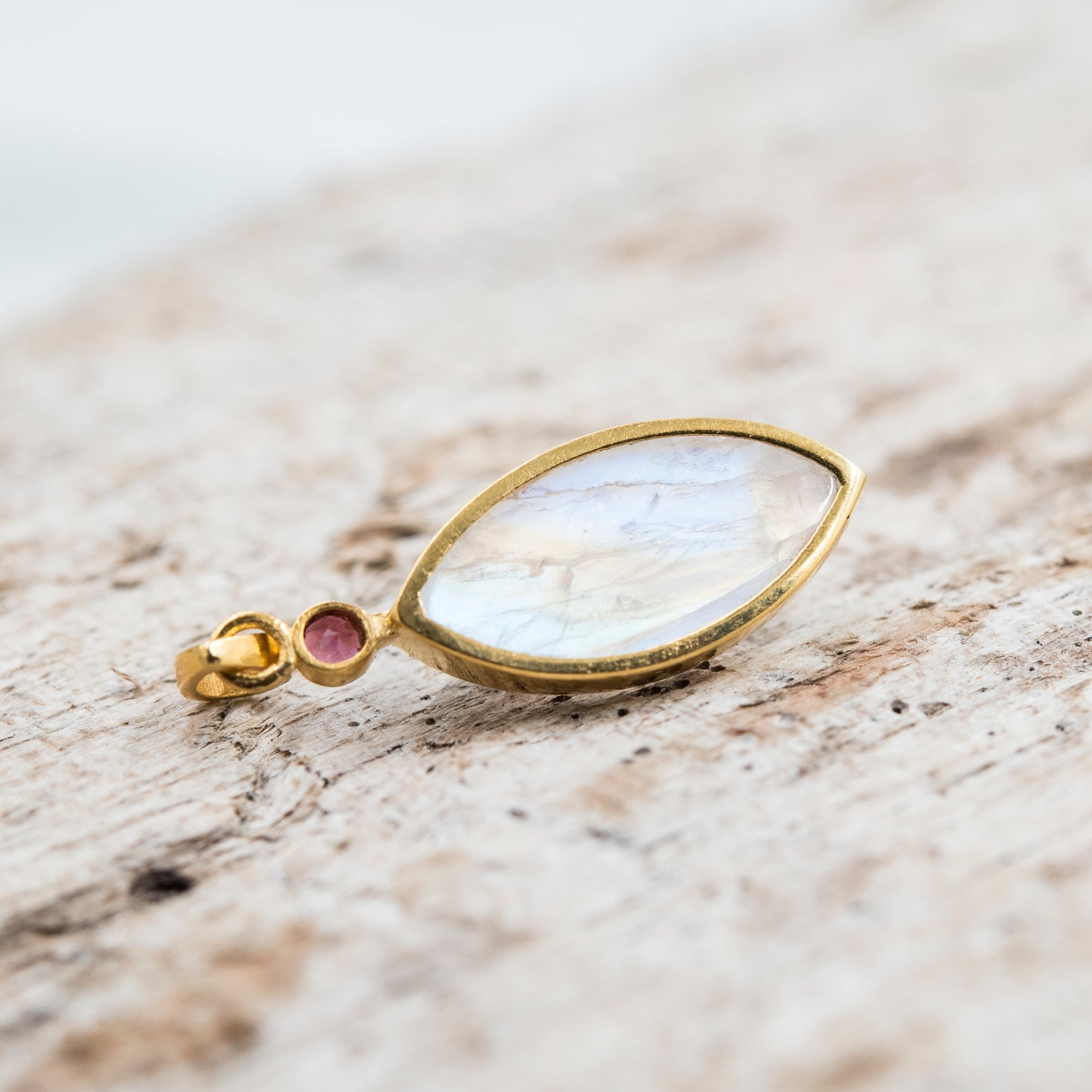14 Karat Gold | Rainbow Moonstone & Ruby Pendants