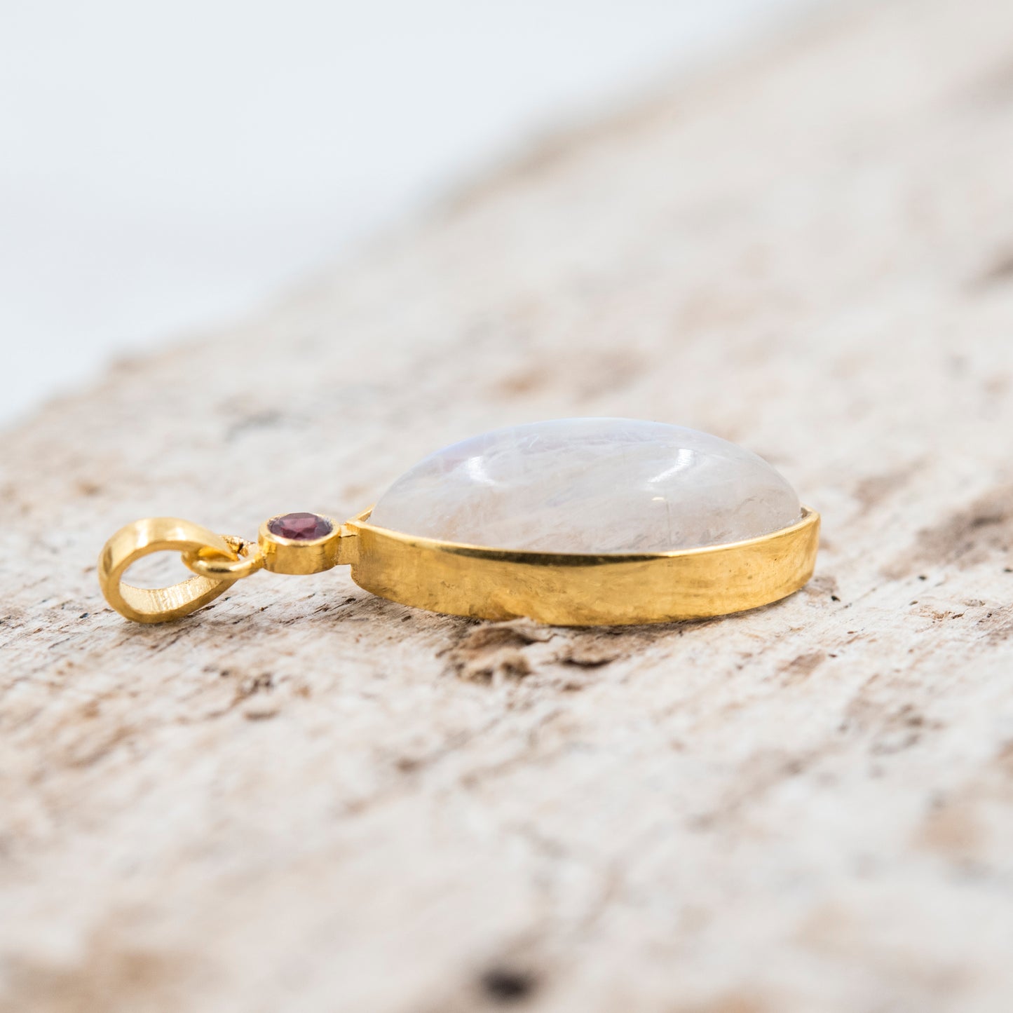 14 Karat Gold | Rainbow Moonstone & Ruby Pendants