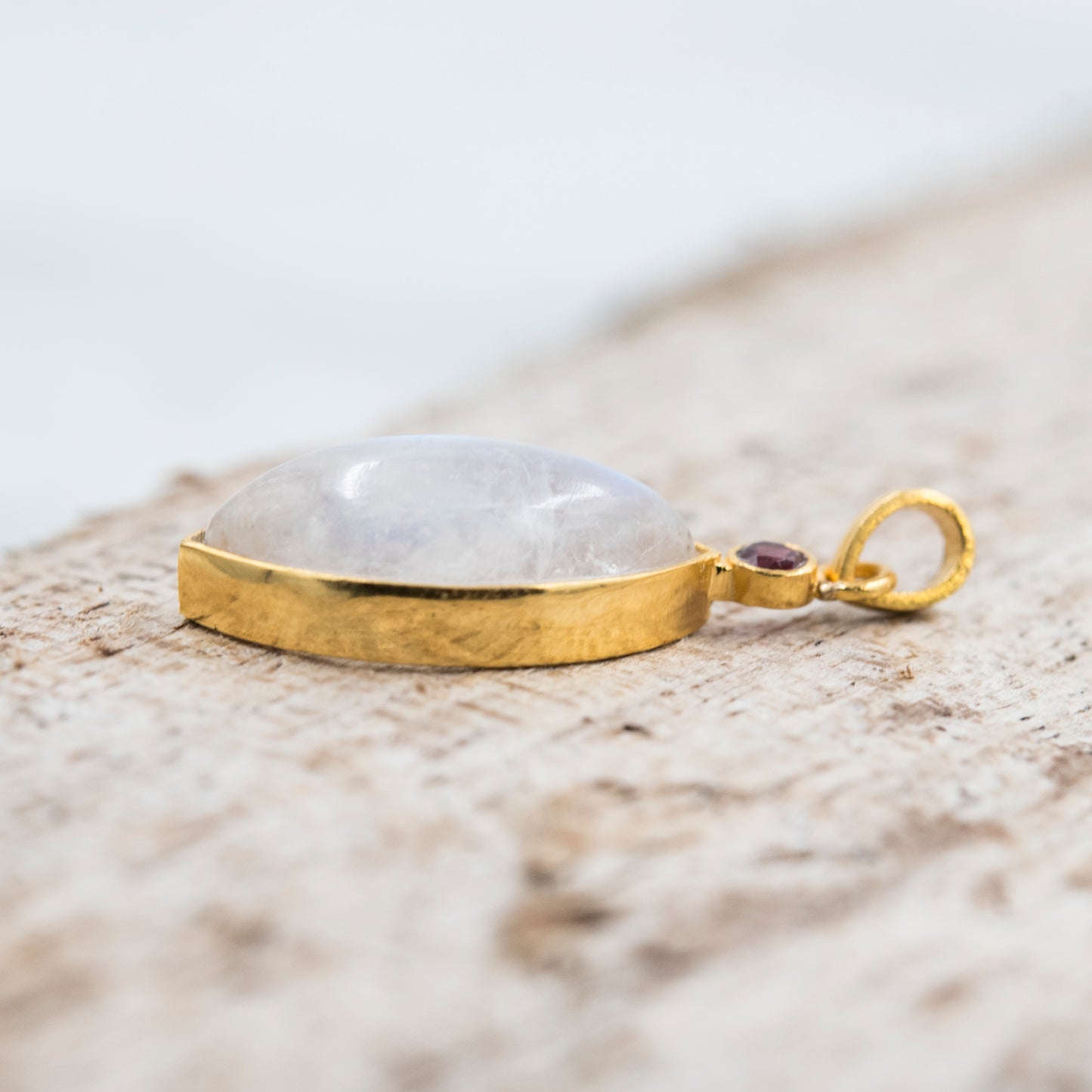 14 Karat Gold | Rainbow Moonstone & Ruby Pendants
