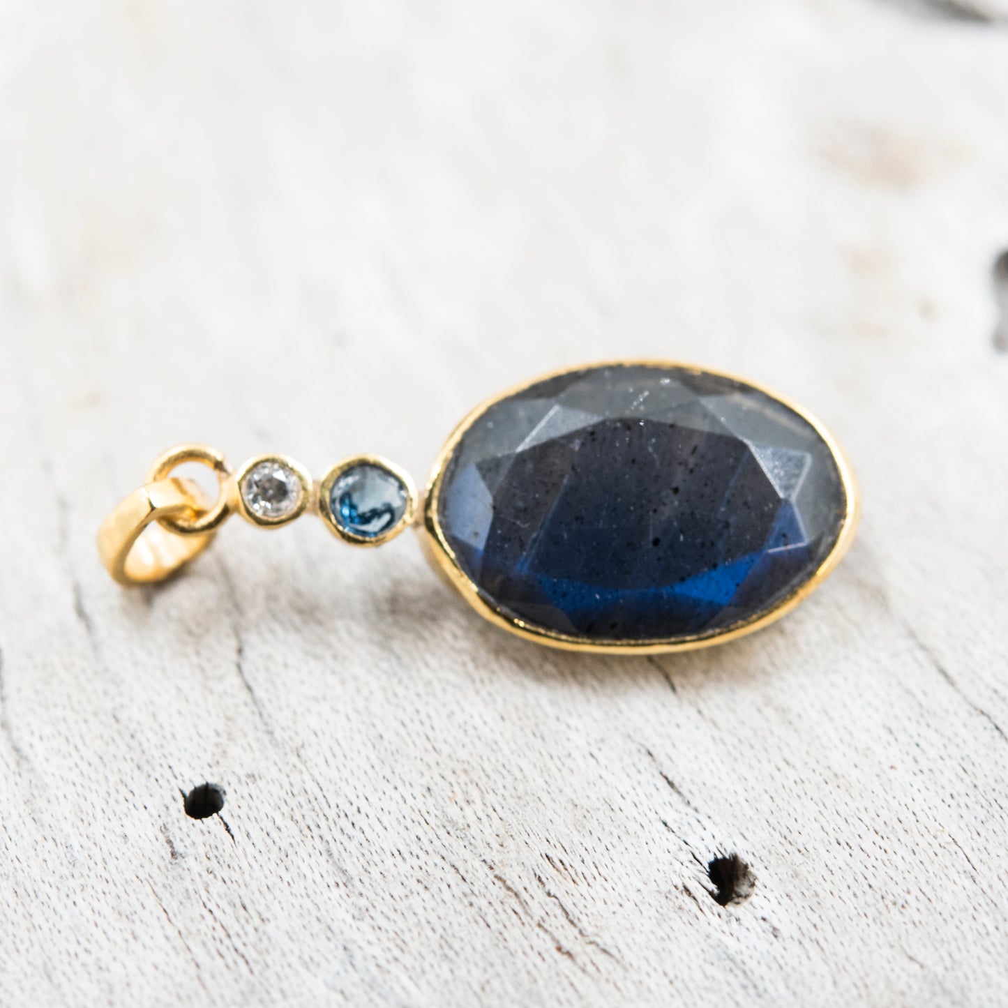 14 Karat Gold | Labradorite & Sapphire Pendant