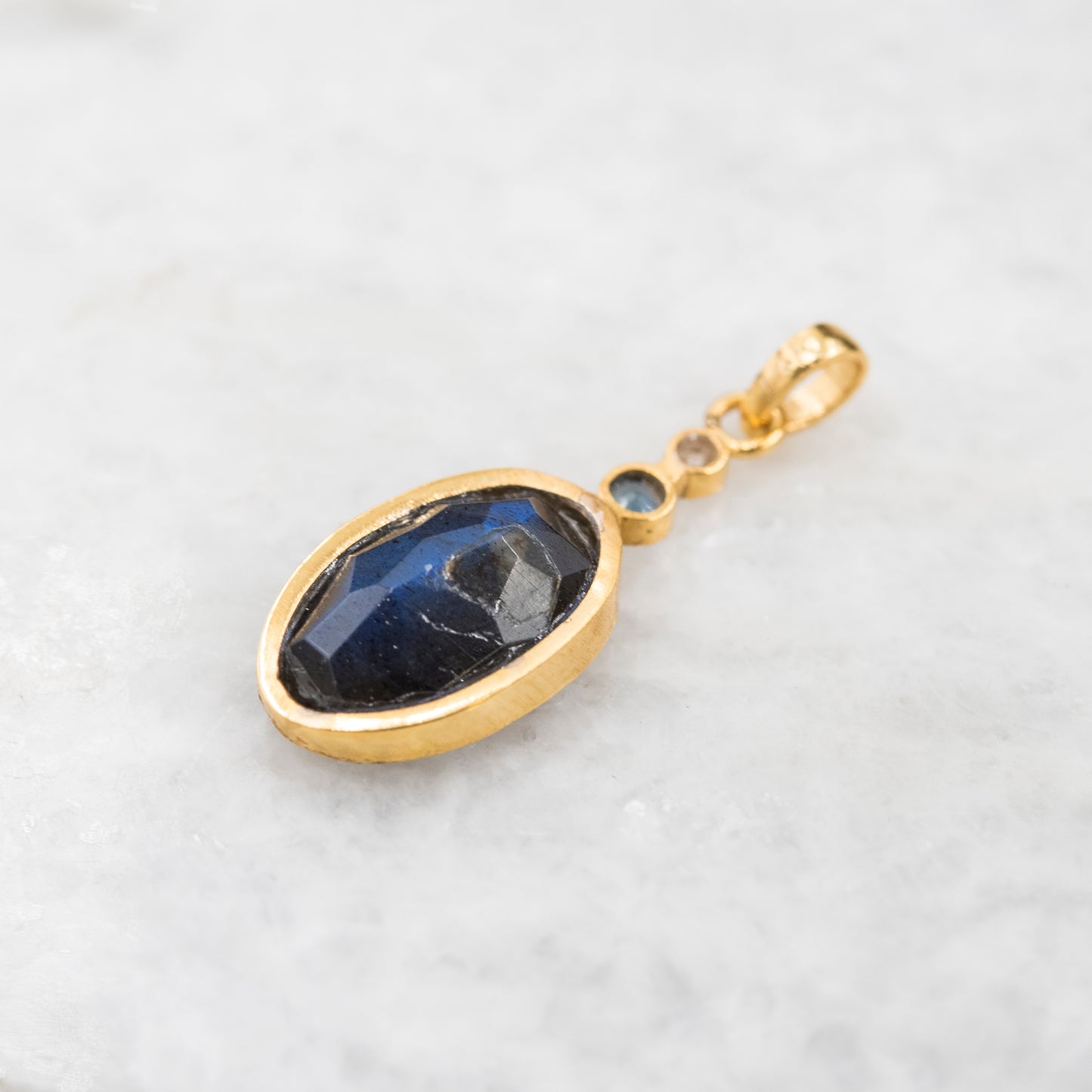 14 Karat Gold | Labradorite & Sapphire Pendant