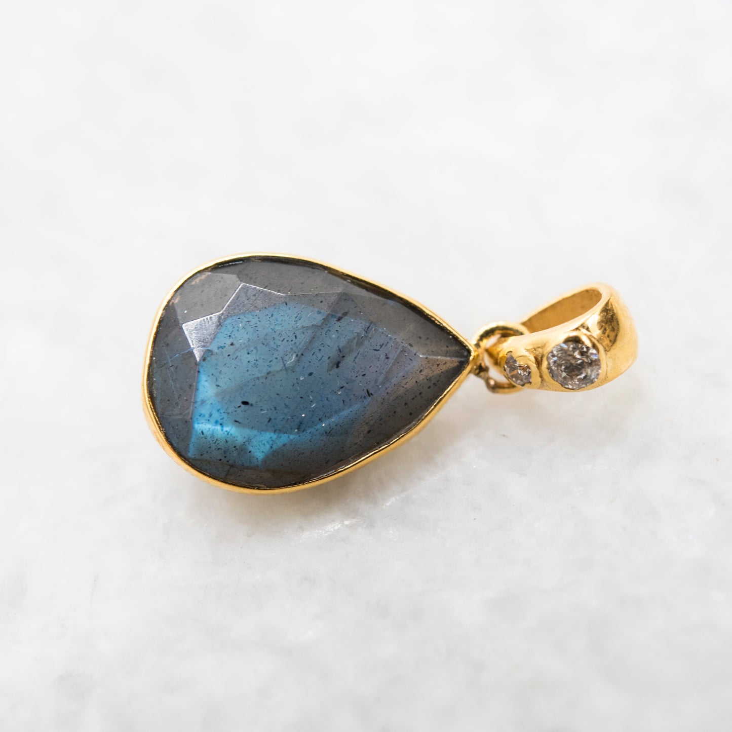 14 Karat Gold | Labradorite & Diamond Pendants