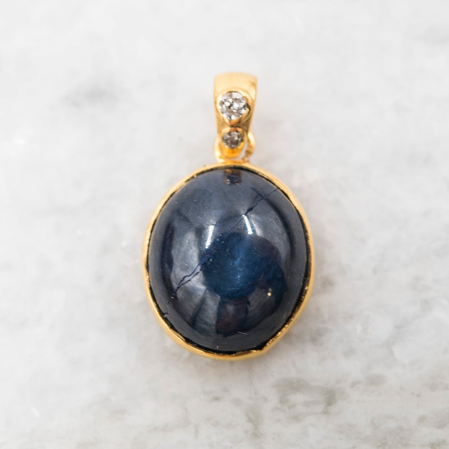 14 Karat Gold | Star Sapphire & Diamond Pendant