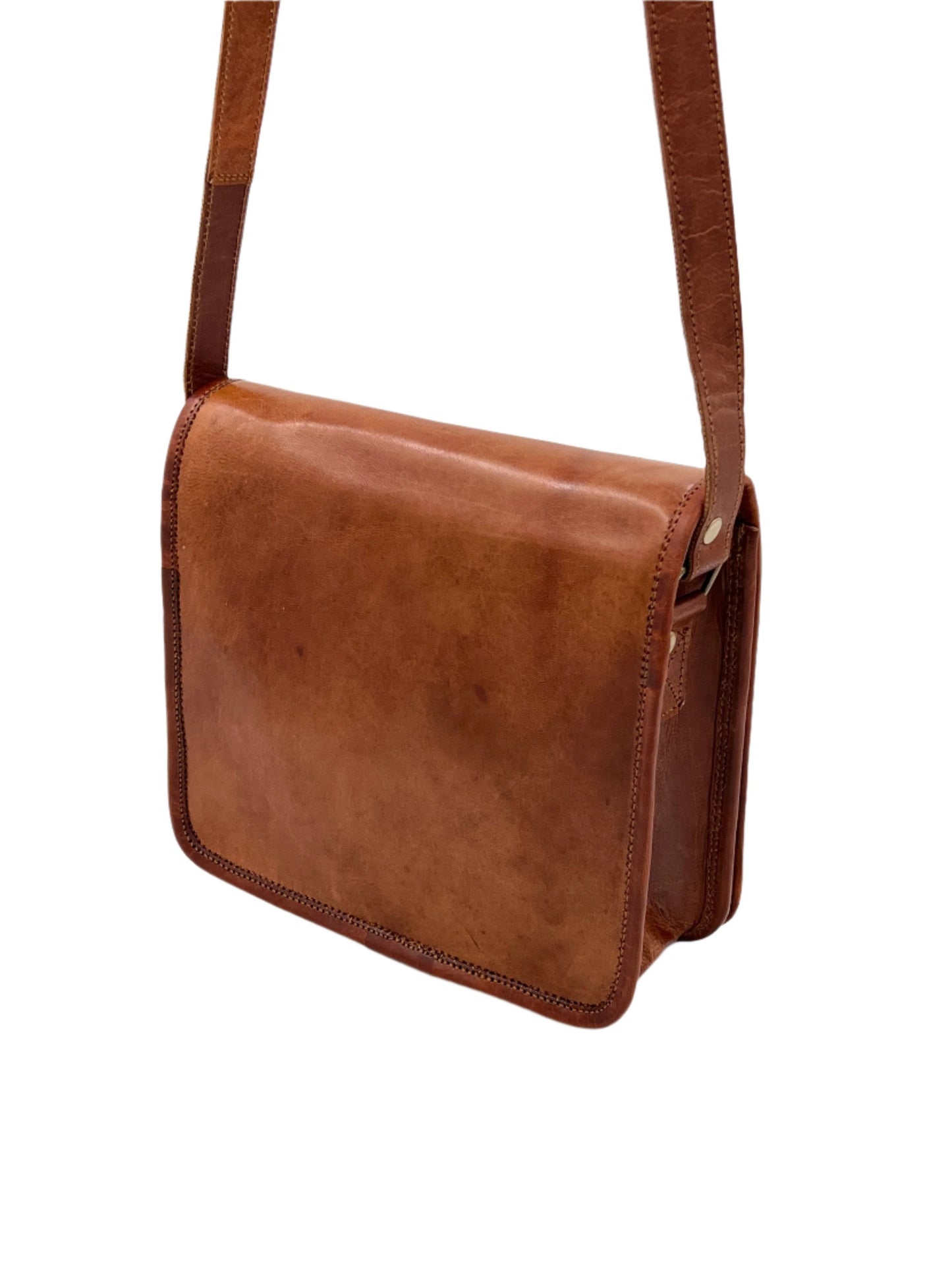 Camel Leather Cross Body Saddle Bag