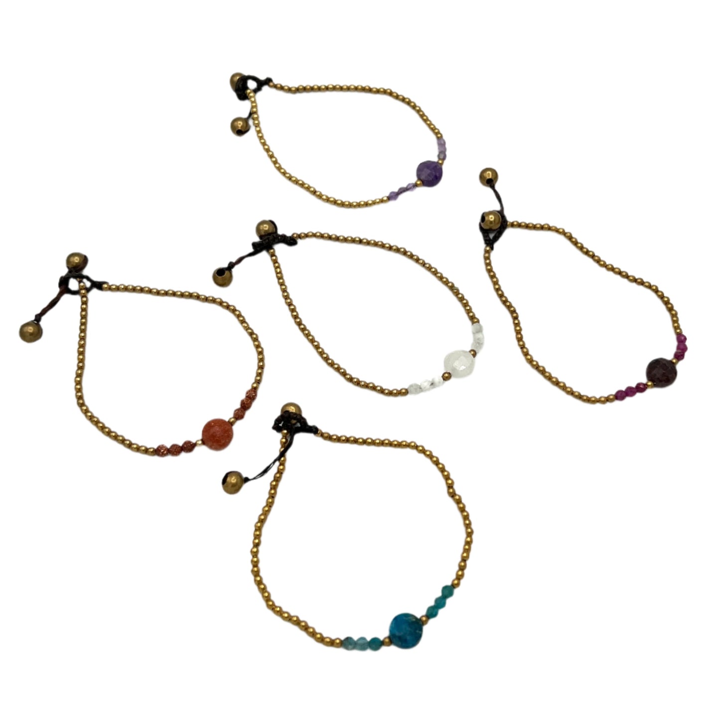 Faceted Round Gemstone Brass Bracelet