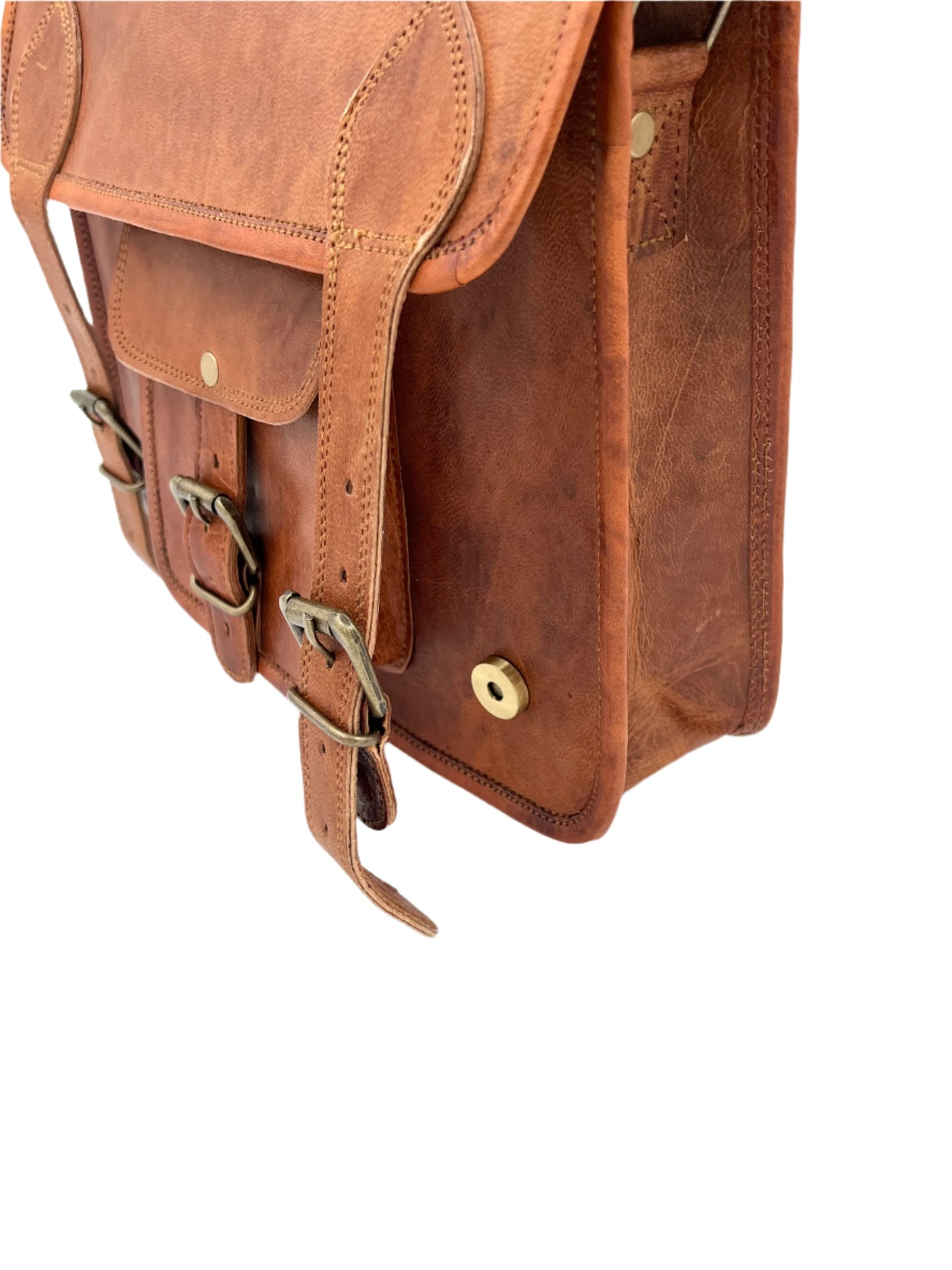 Camel Leather Cross Body Messenger Bag