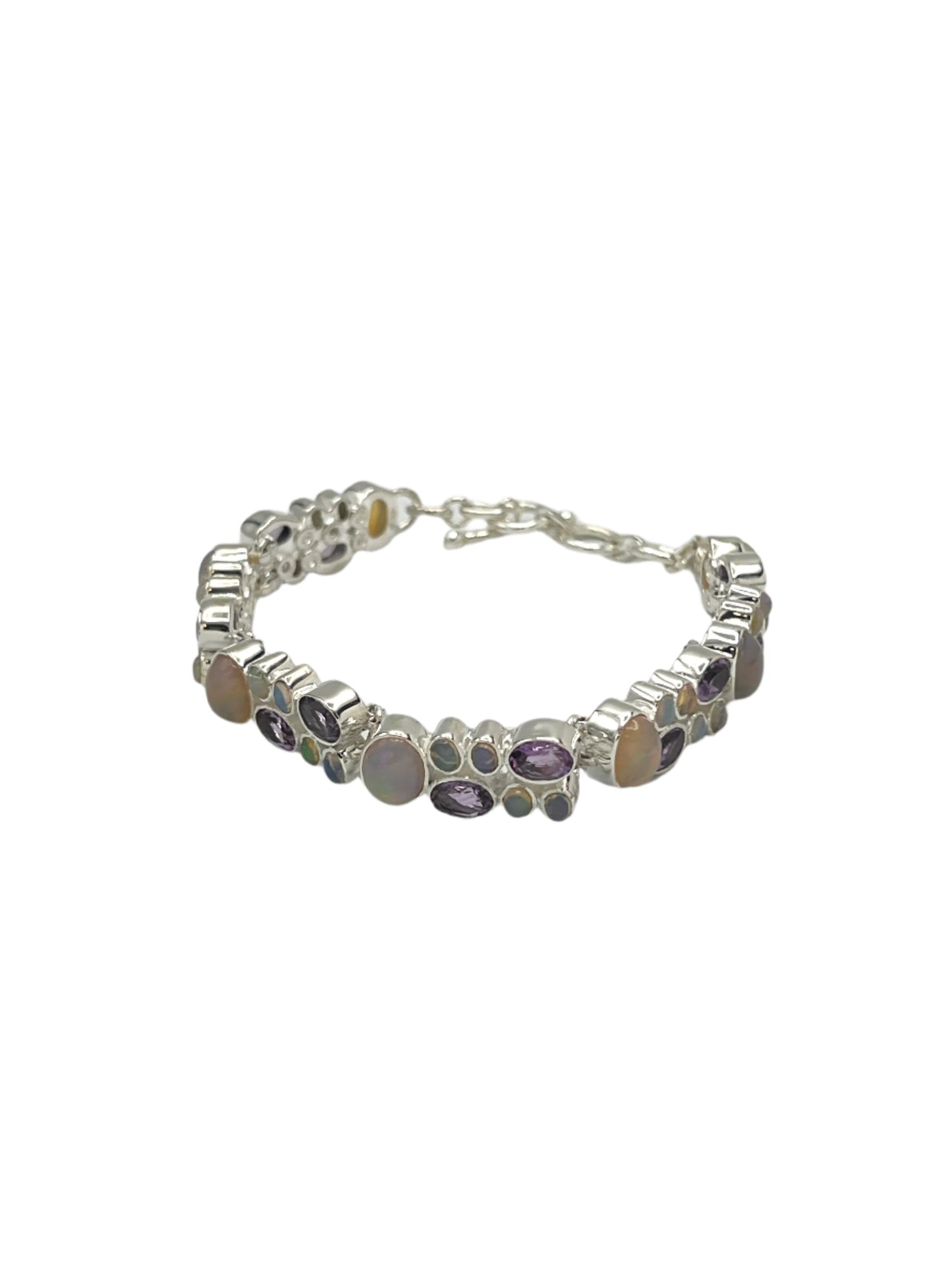 Sterling Silver Ethiopian Opal & Amethyst Bracelet