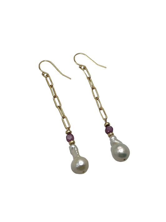 Pearl & Star Ruby Gold Filled Earrings